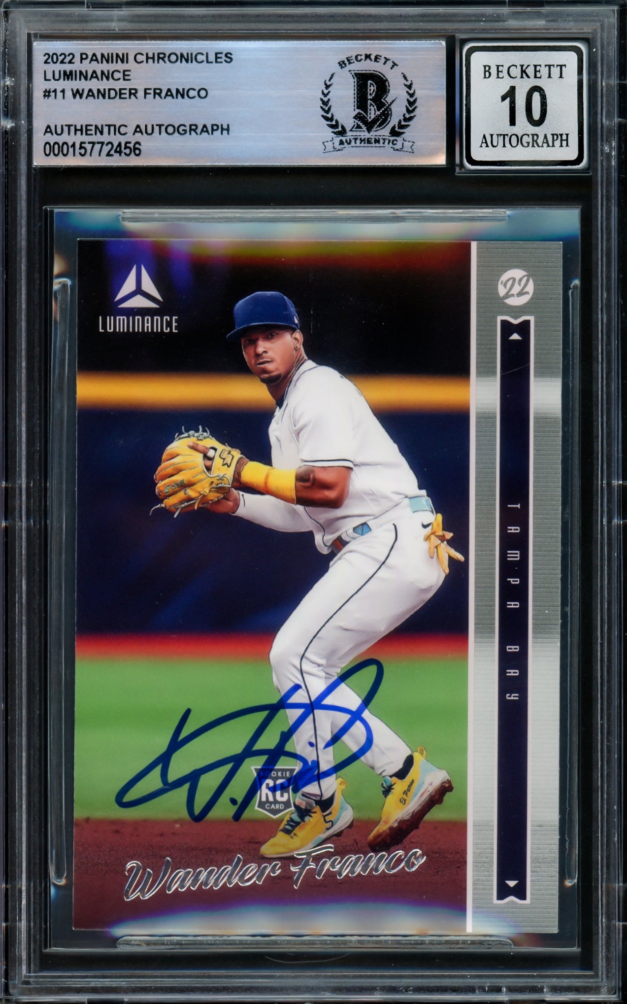 Wander Franco Autographed 2022 Panini Chronicles Luminance Rookie Card #11 Tampa Bay Rays Auto Grade Gem Mint 10 Beckett BAS #15772456