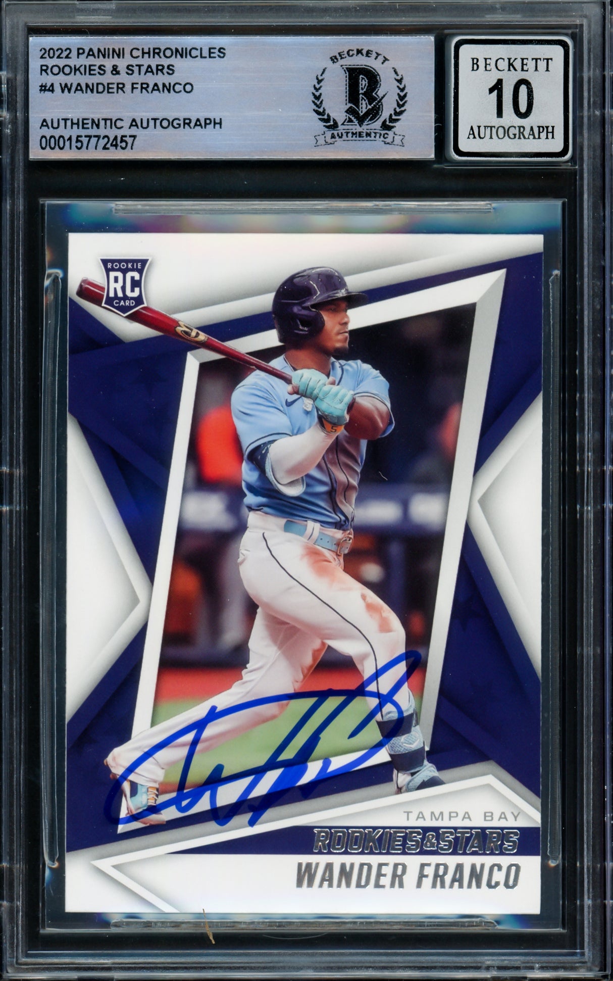 Wander Franco Autographed 2022 Panini Chronicles Rookies & Stars Rookie Card #4 Tampa Bay Rays Auto Grade Gem Mint 10 Beckett BAS #15772457