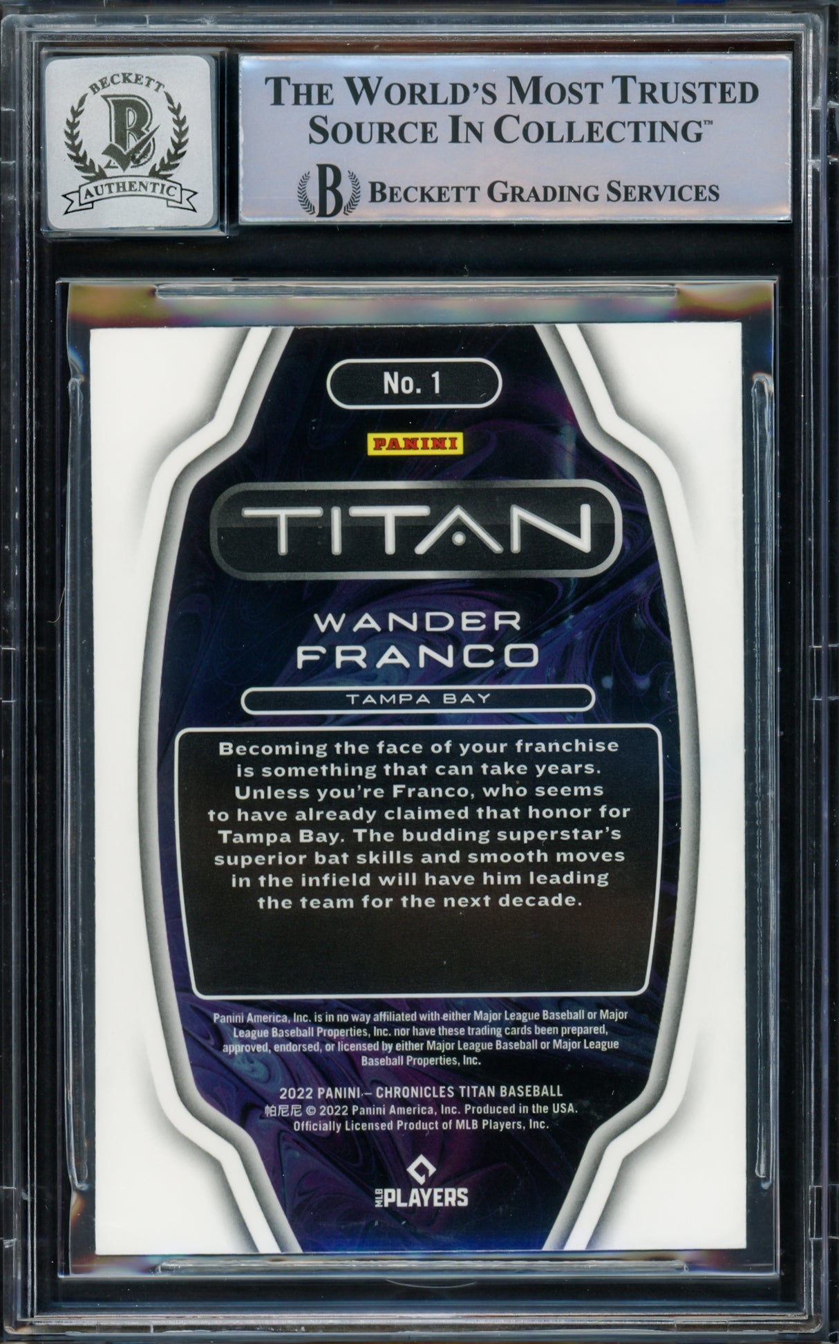 Wander Franco Autographed 2022 Panini Chronicles Titan Rookie Card #1 Tampa Bay Rays Auto Grade Gem Mint 10 Beckett BAS #15772459