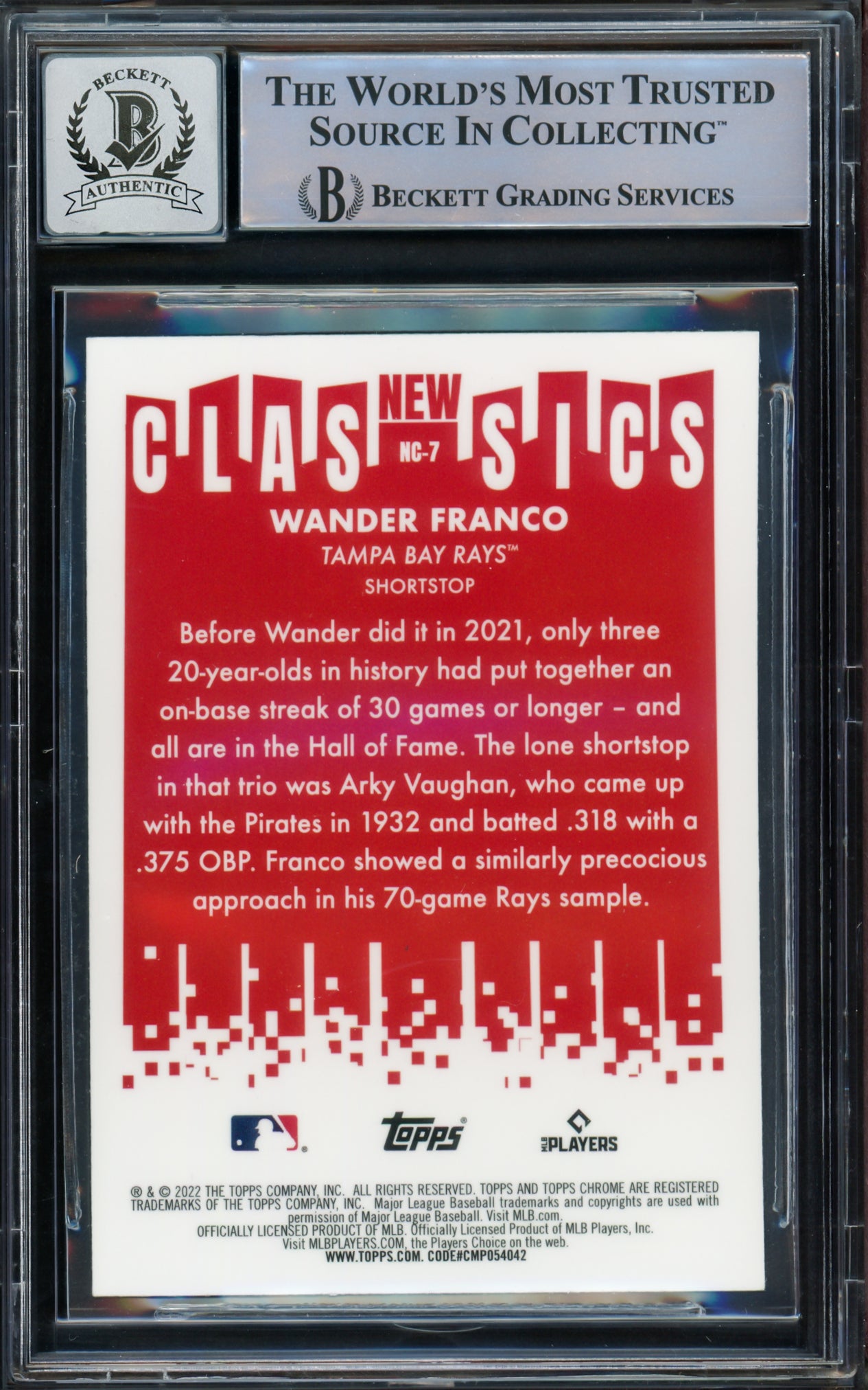 Wander Franco Autographed 2022 Topps Chrome New Classics Rookie Card #NC7 Tampa Bay Rays Auto Grade Gem Mint 10 Beckett BAS #15772575