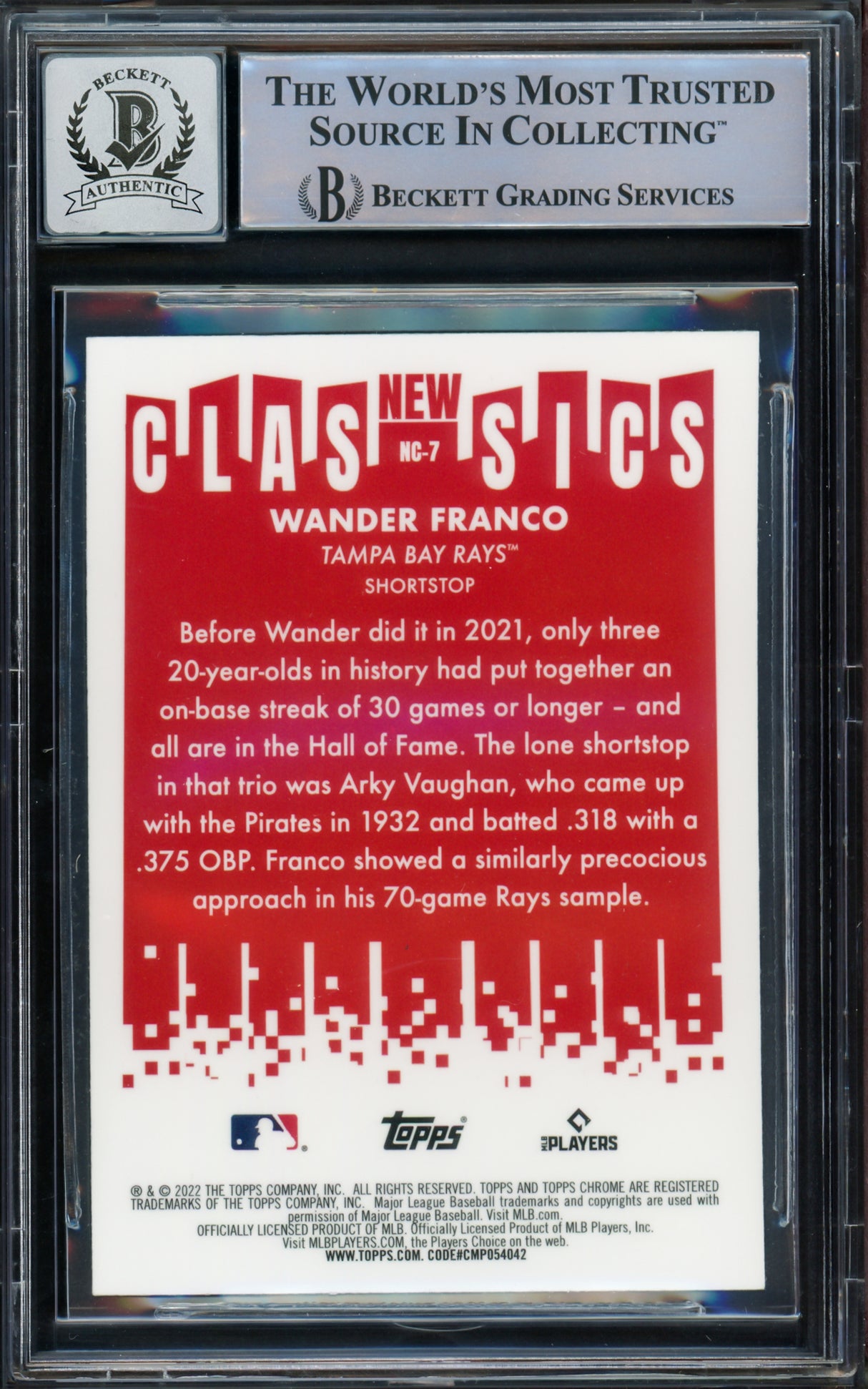 Wander Franco Autographed 2022 Topps Chrome New Classics Rookie Card #NC7 Tampa Bay Rays Auto Grade Gem Mint 10 Beckett BAS #15772575