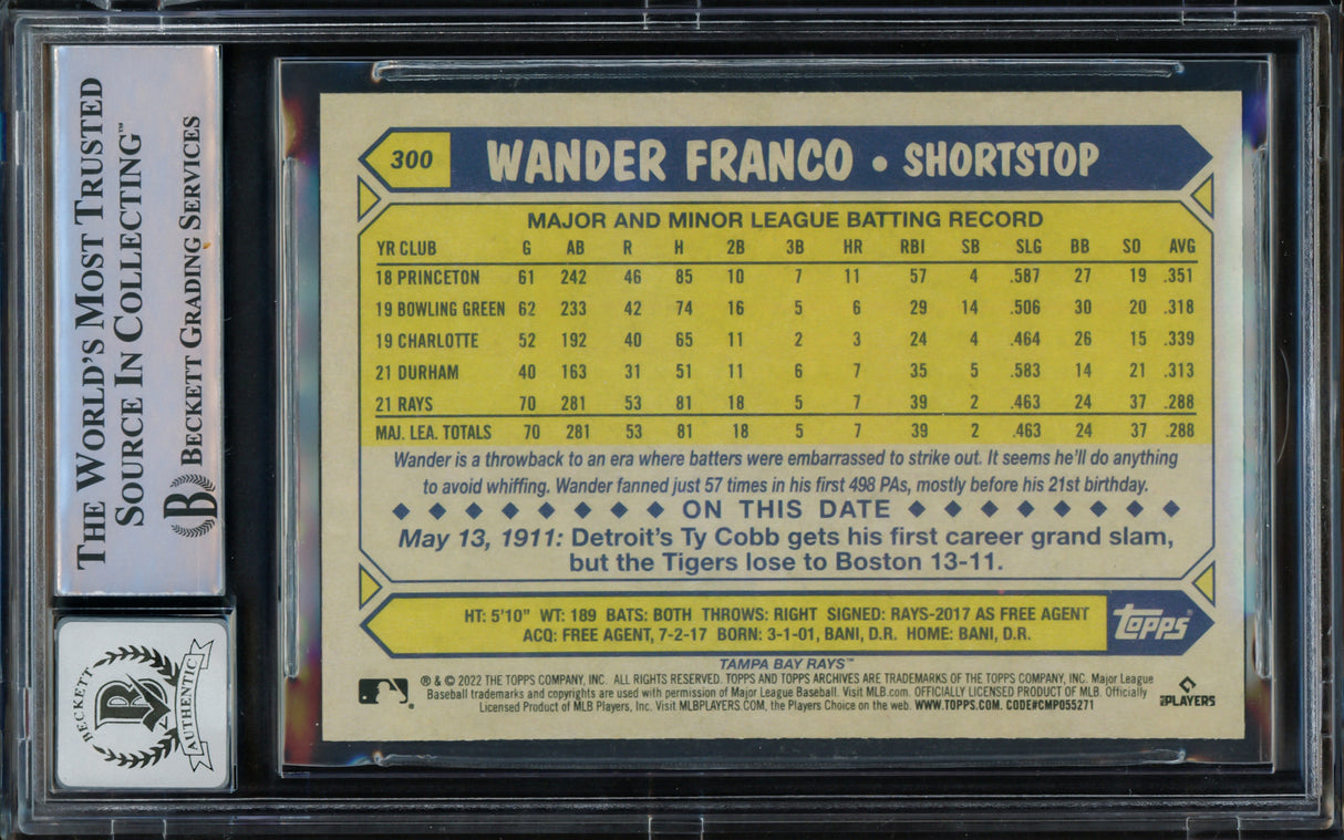 Wander Franco Autographed 2022 Topps Archives Rookie Card #300 Tampa Bay Rays Auto Grade Gem Mint 10 Beckett BAS #15772577