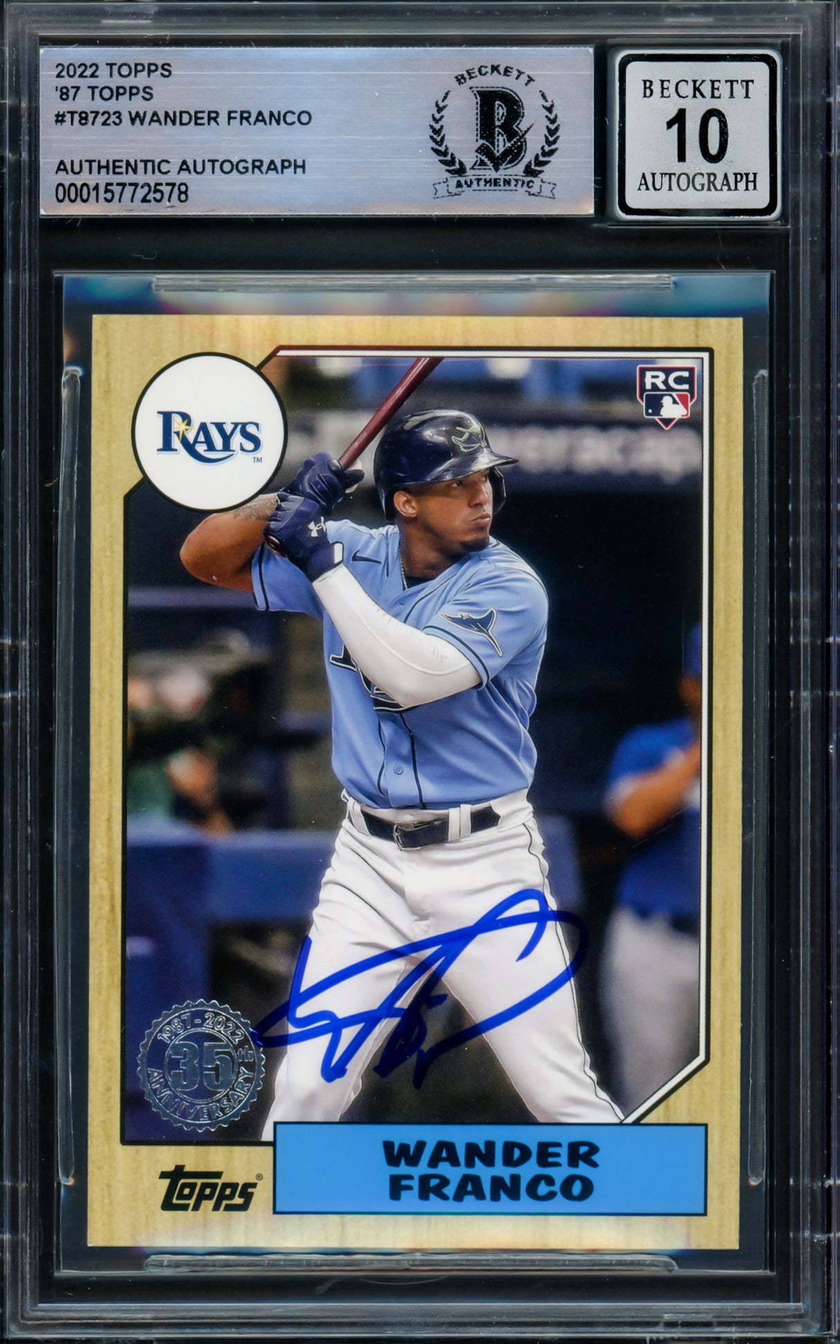 Wander Franco Autographed 2022 Topps Archives Rookie Card #T87-23 Tampa Bay Rays Auto Grade Gem Mint 10 Beckett BAS #15772578