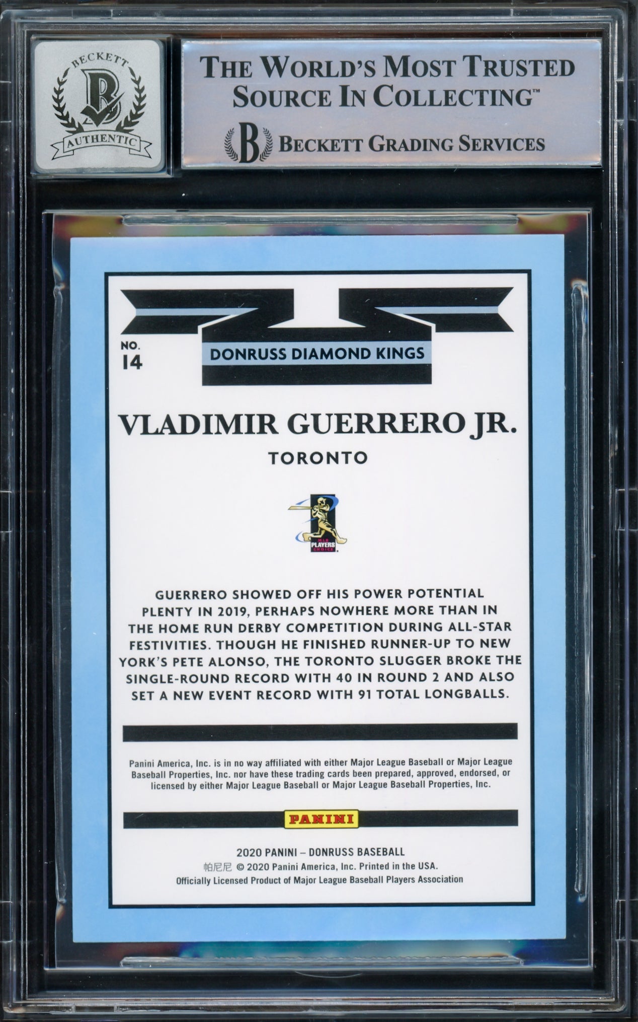Vladimir Guerrero Jr. Autographed 2020 Donruss Diamond Kings Card #14 Toronto Blue Jays Auto Grade Gem Mint 10 Beckett BAS #15772722