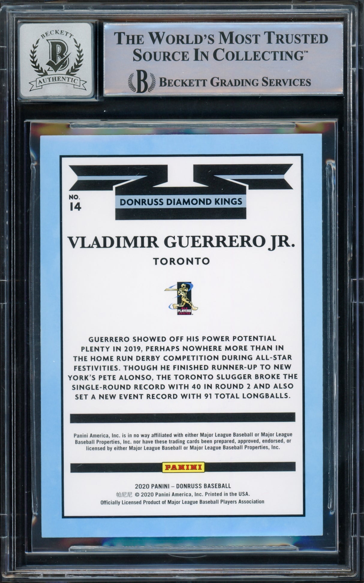 Vladimir Guerrero Jr. Autographed 2020 Donruss Diamond Kings Card #14 Toronto Blue Jays Auto Grade Gem Mint 10 Beckett BAS #15772722