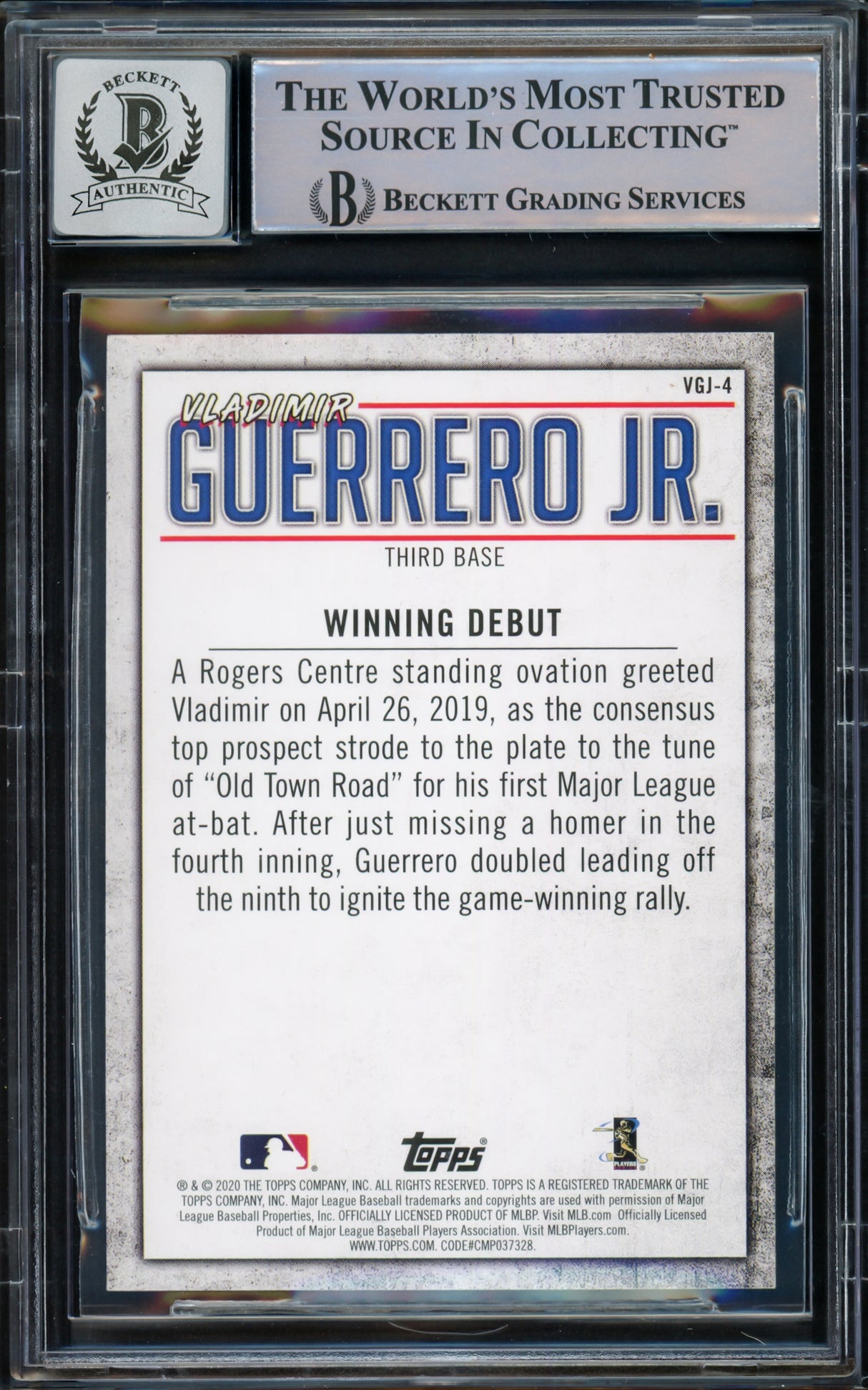 Vladimir Guerrero Jr. Autographed 2020 Topps Highlights Card #VGJ-4 Toronto Blue Jays Auto Grade Gem Mint 10 Beckett BAS #15772885