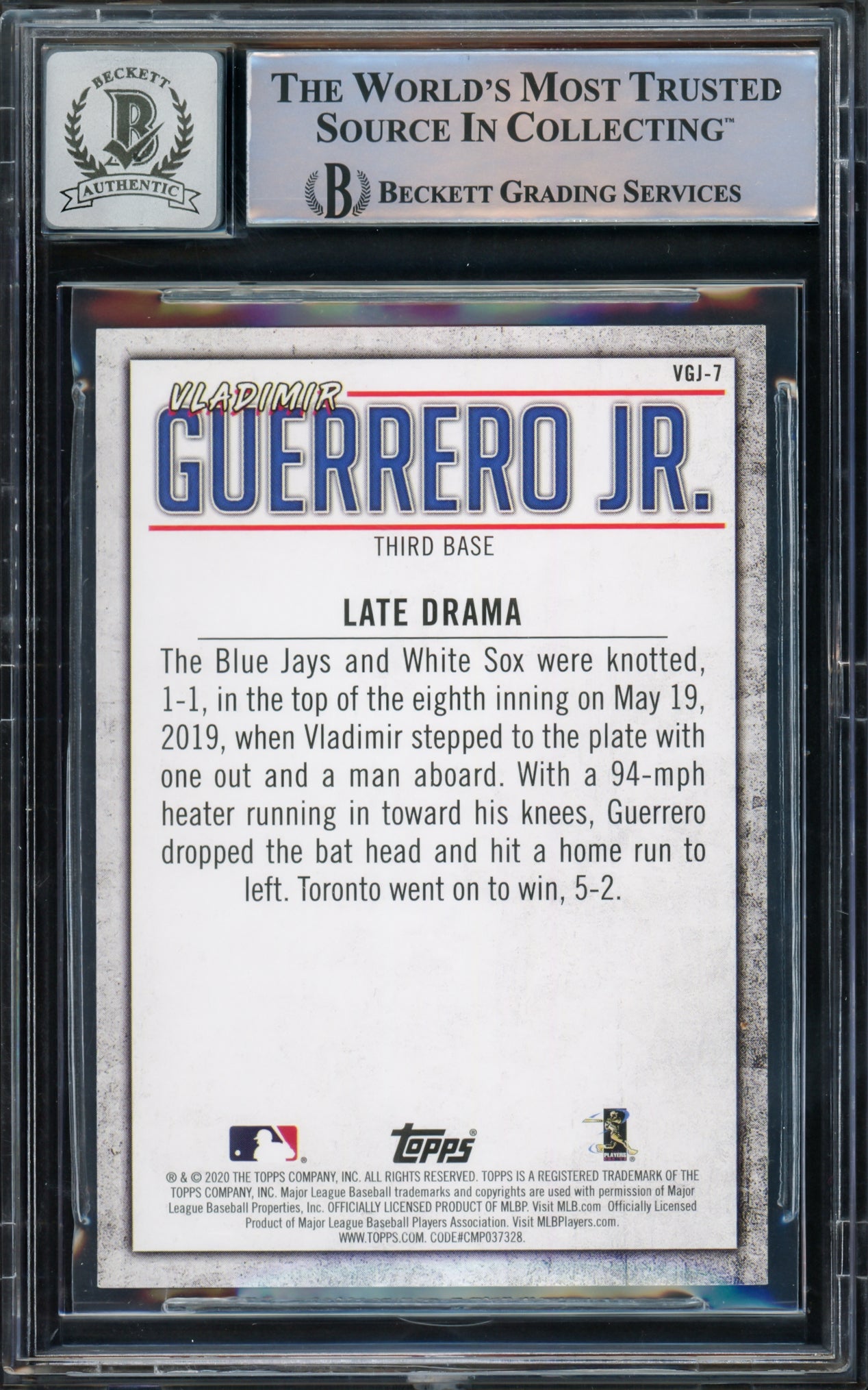 Vladimir Guerrero Jr. Autographed 2020 Topps Highlights Card #VGJ-7 Toronto Blue Jays Auto Grade Gem Mint 10 Beckett BAS #15772888
