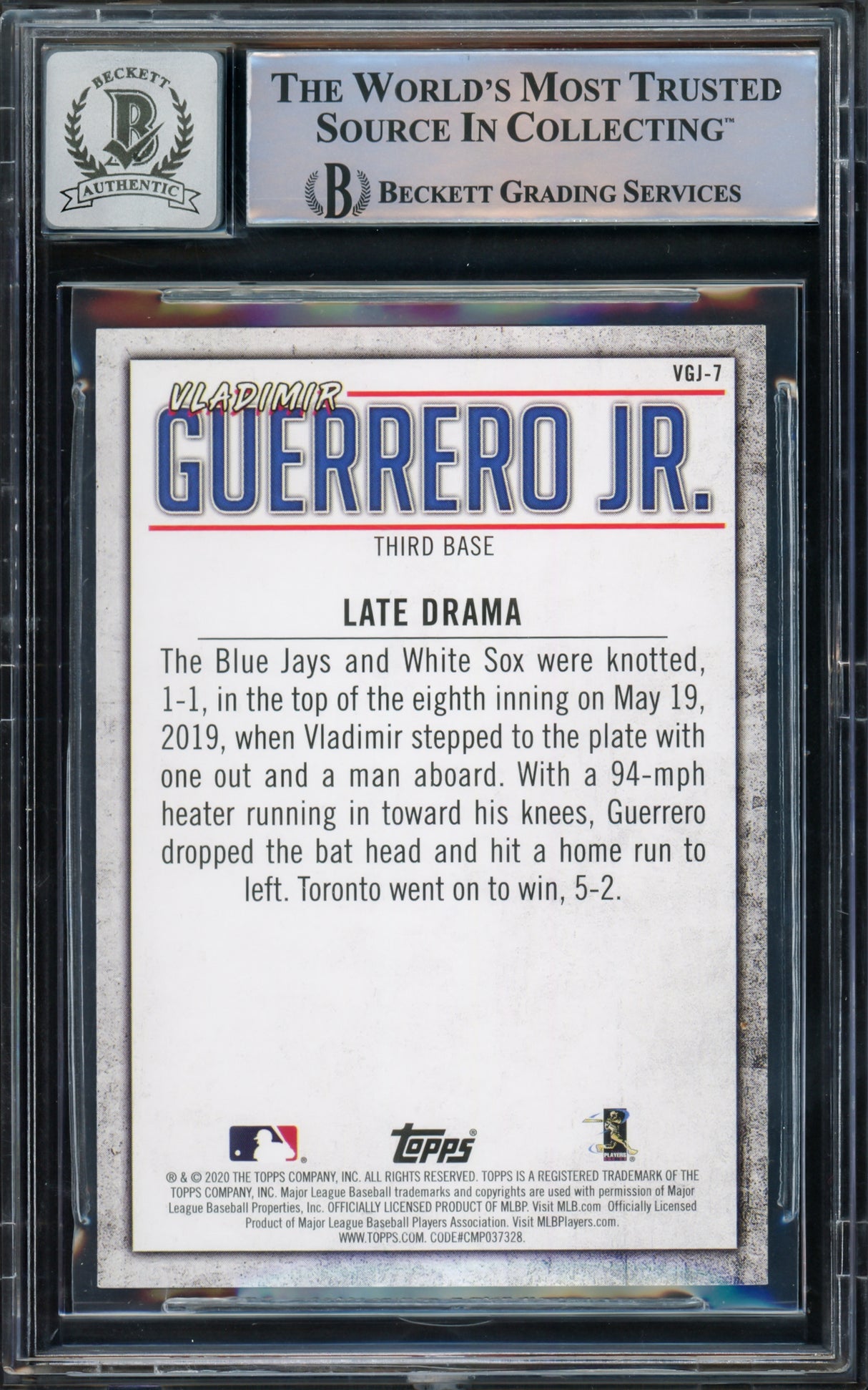 Vladimir Guerrero Jr. Autographed 2020 Topps Highlights Card #VGJ-7 Toronto Blue Jays Auto Grade Gem Mint 10 Beckett BAS #15772888