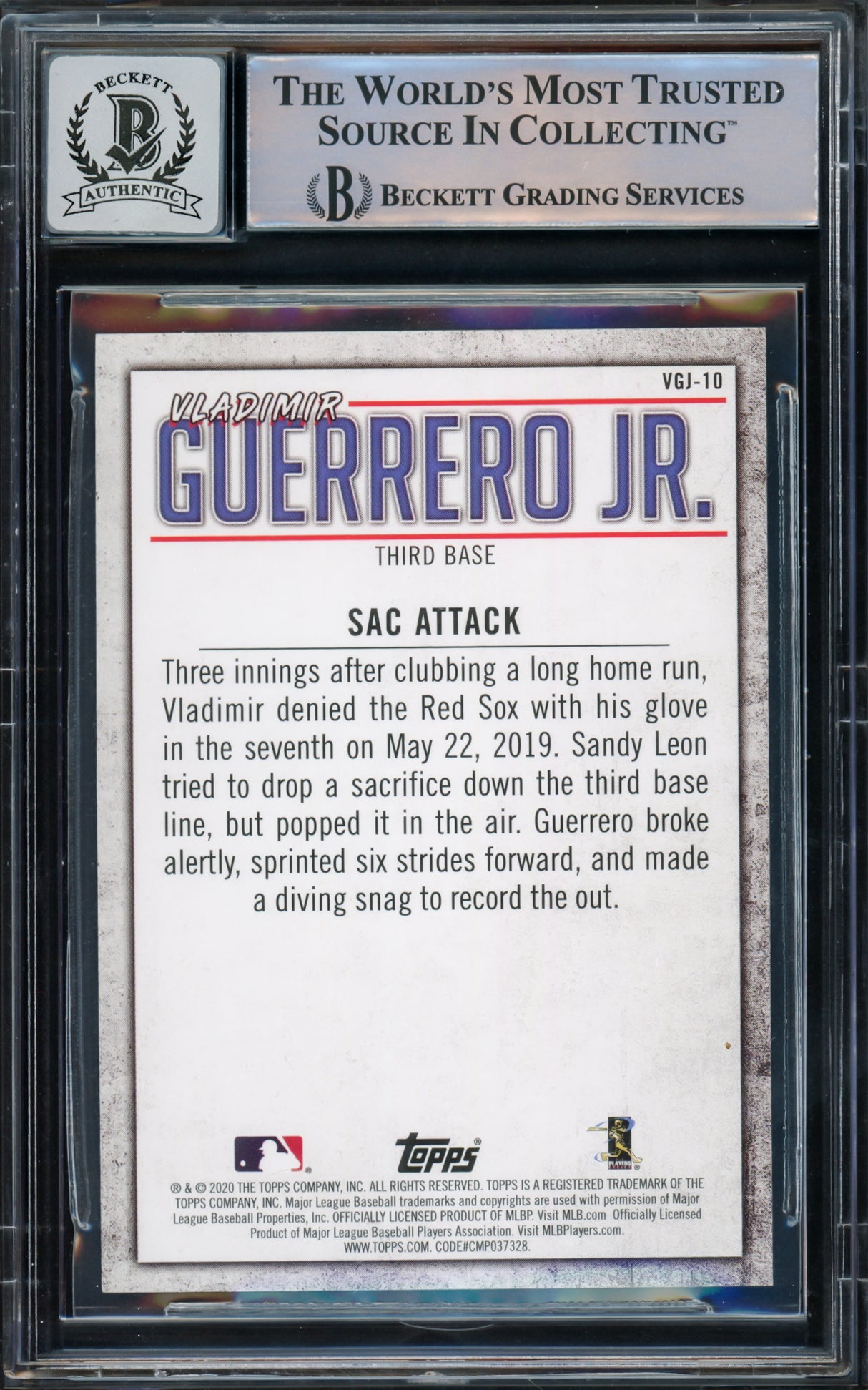 Vladimir Guerrero Jr. Autographed 2020 Topps Highlights Card #VGJ-10 Toronto Blue Jays Auto Grade Gem Mint 10 Beckett BAS #15772892