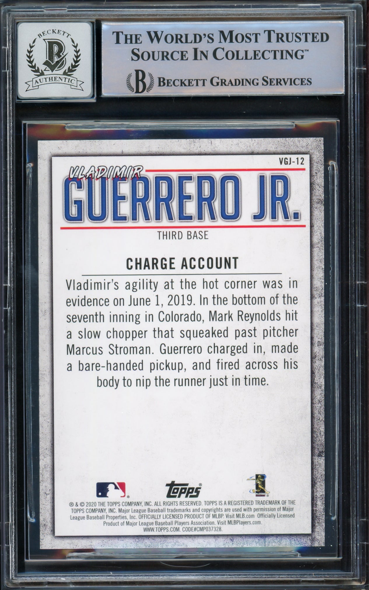 Vladimir Guerrero Jr. Autographed 2020 Topps Highlights Card #VGJ-12 Toronto Blue Jays Auto Grade Gem Mint 10 Beckett BAS #15772893