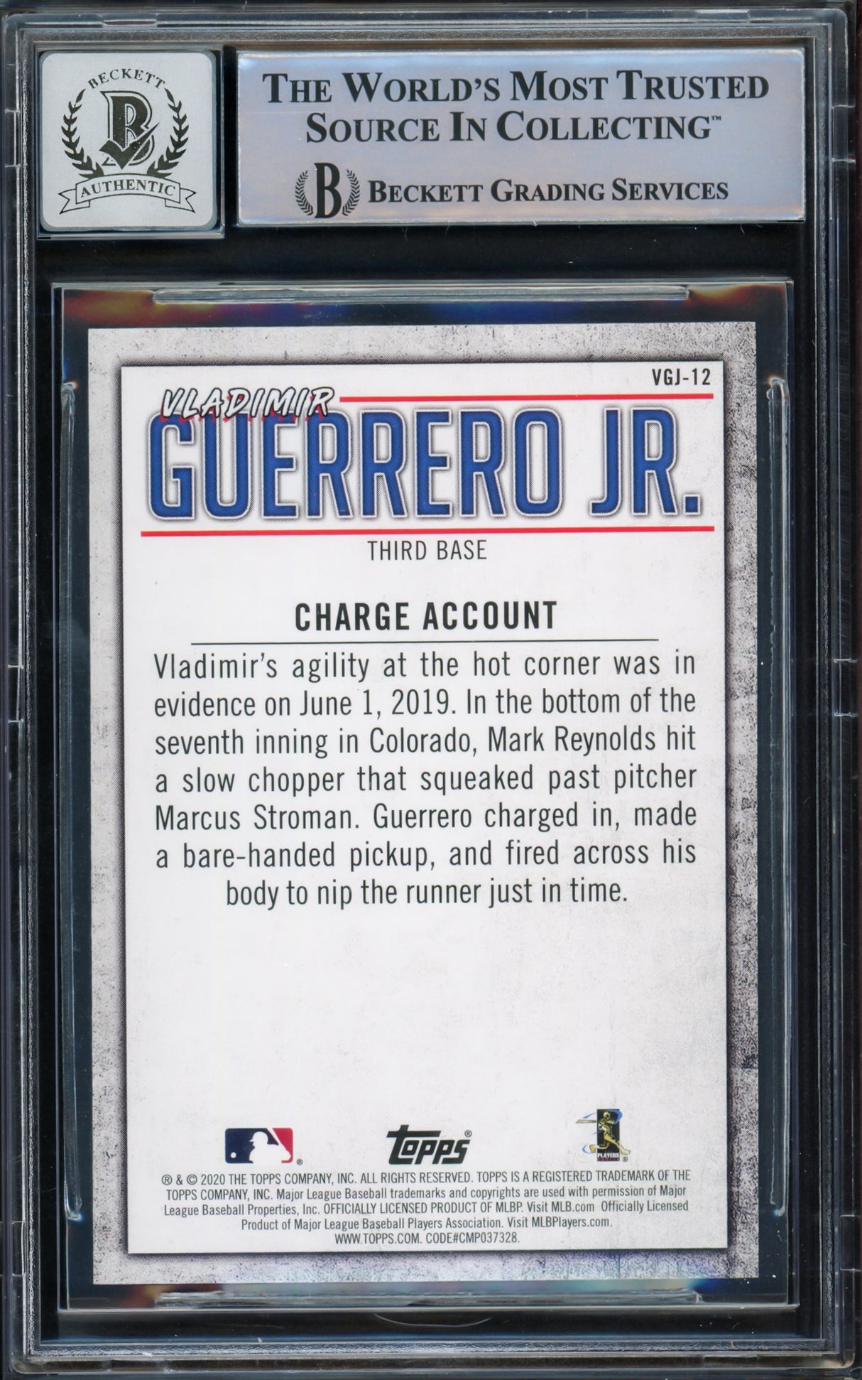 Vladimir Guerrero Jr. Autographed 2020 Topps Highlights Card #VGJ-12 Toronto Blue Jays Auto Grade Gem Mint 10 Beckett BAS #15772893