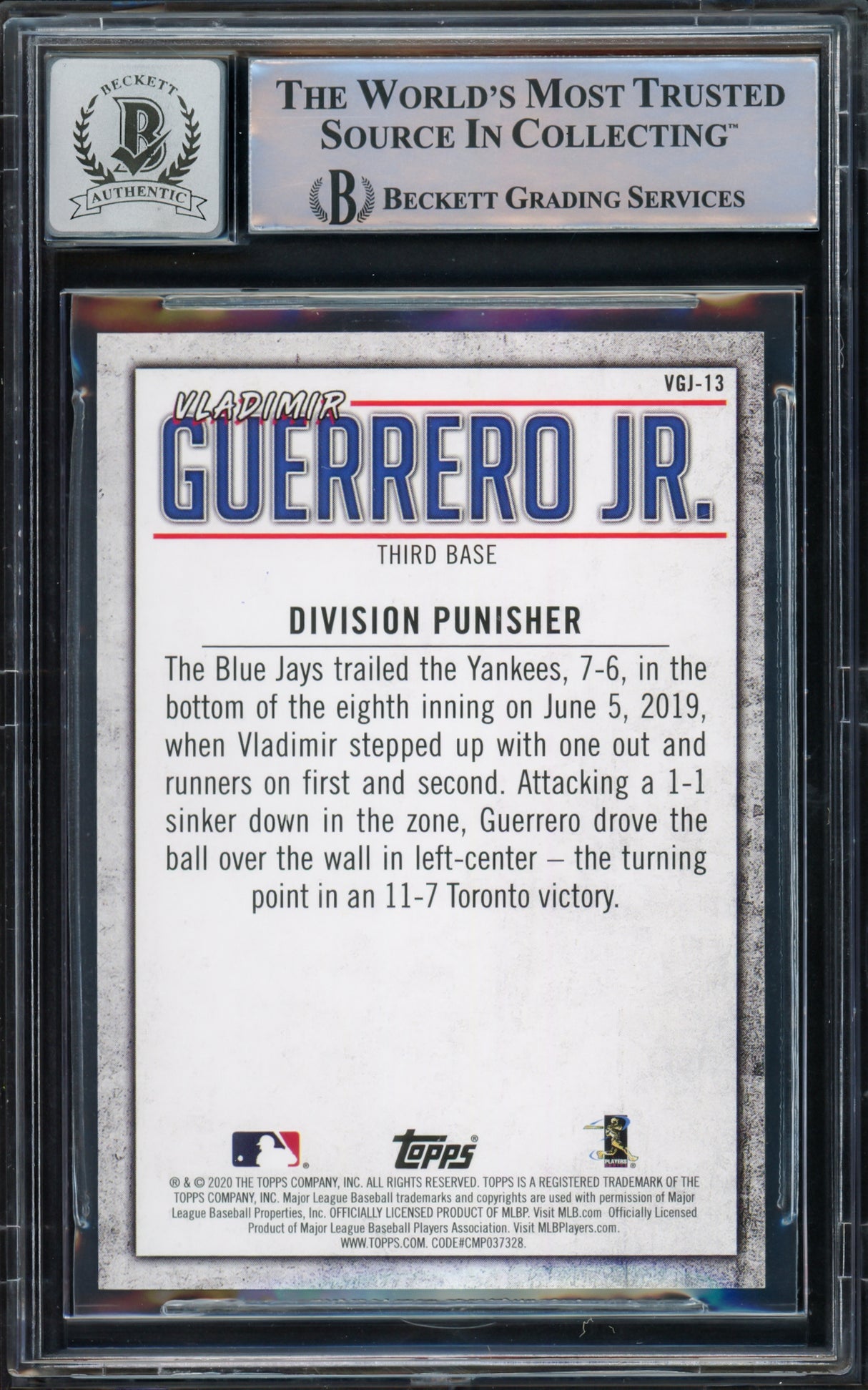 Vladimir Guerrero Jr. Autographed 2020 Topps Highlights Card #VGJ-13 Toronto Blue Jays Auto Grade Gem Mint 10 Beckett BAS #15772894