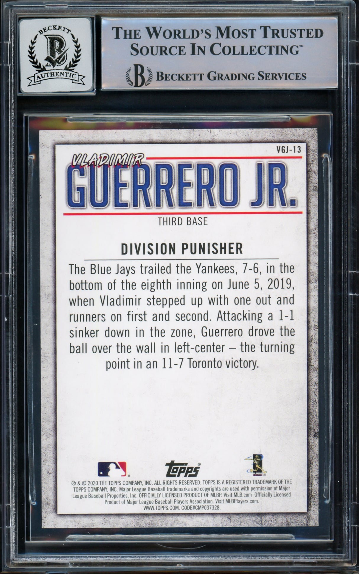 Vladimir Guerrero Jr. Autographed 2020 Topps Highlights Card #VGJ-13 Toronto Blue Jays Auto Grade Gem Mint 10 Beckett BAS #15772895