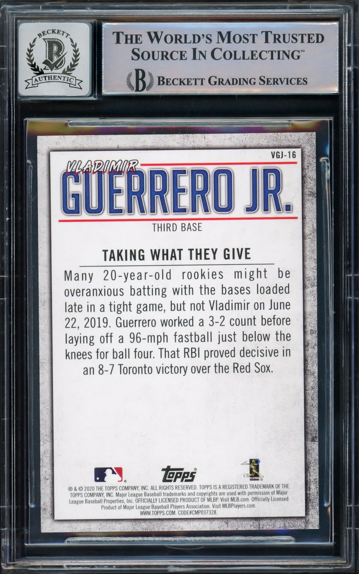 Vladimir Guerrero Jr. Autographed 2020 Topps Highlights Card #VGJ-16 Toronto Blue Jays Auto Grade Gem Mint 10 Beckett BAS #15772896