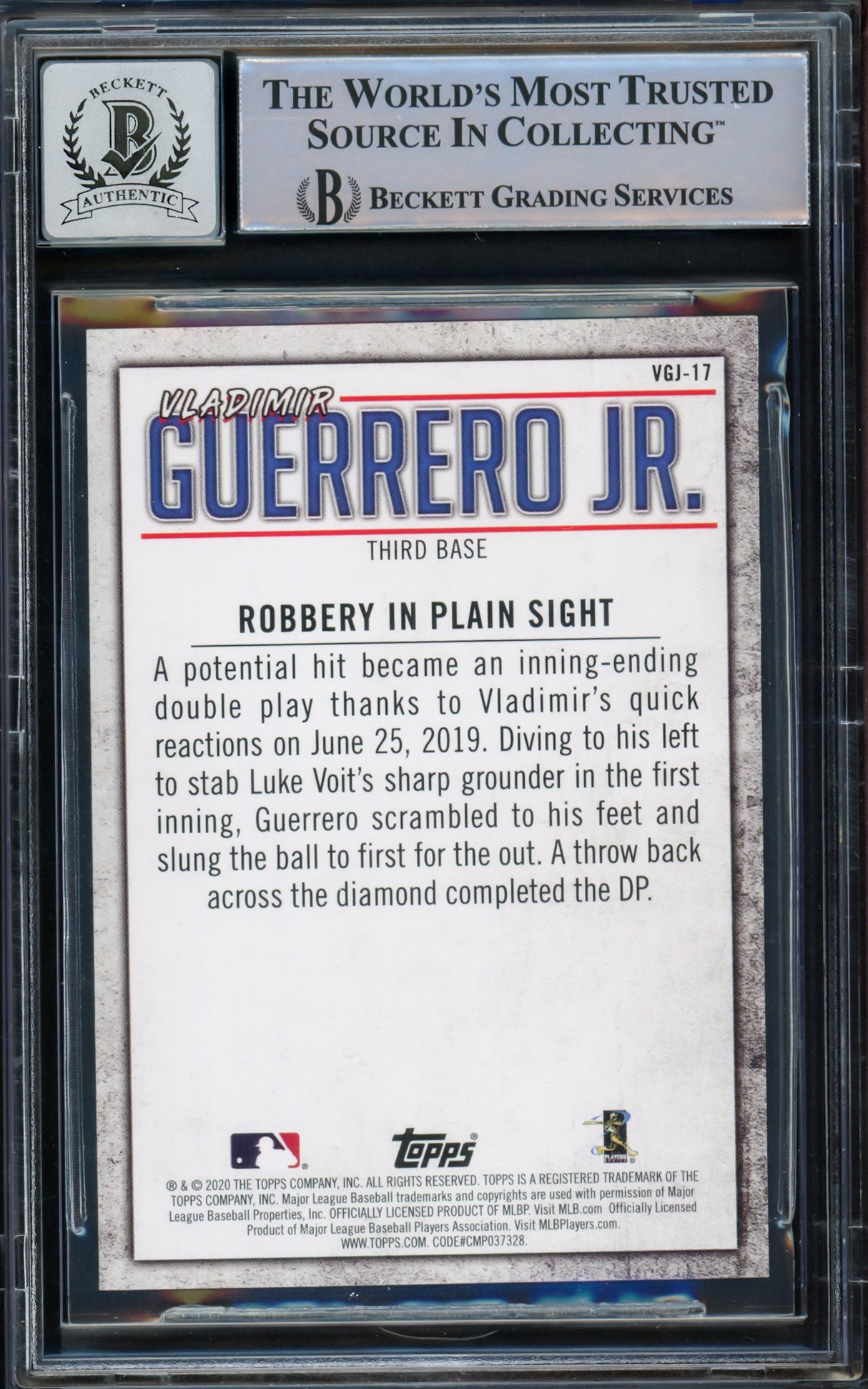 Vladimir Guerrero Jr. Autographed 2020 Topps Highlights Card #VGJ-17 Toronto Blue Jays Auto Grade Gem Mint 10 Beckett BAS #15772897