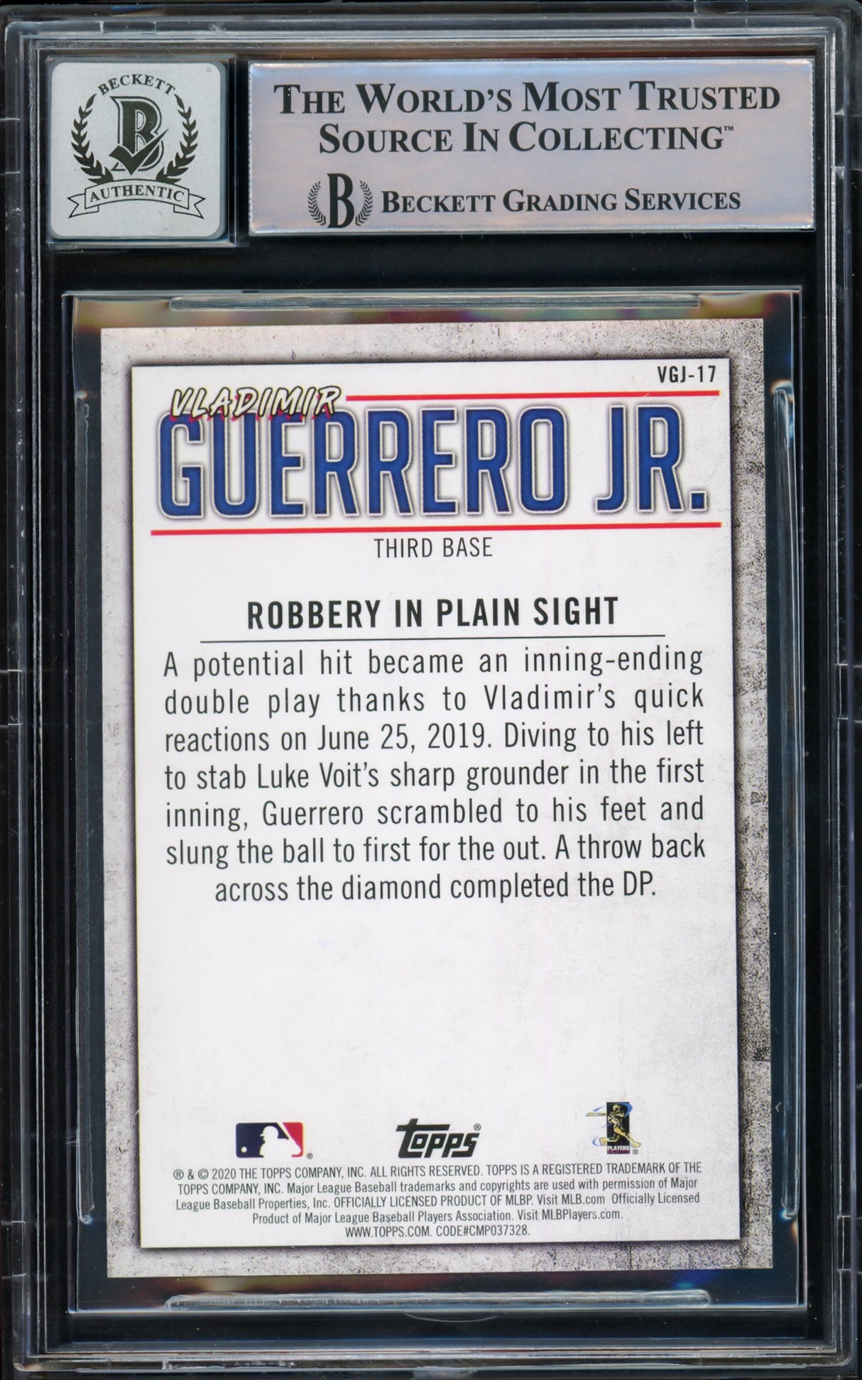 Vladimir Guerrero Jr. Autographed 2020 Topps Highlights Card #VGJ-17 Toronto Blue Jays Auto Grade Gem Mint 10 Beckett BAS #15772898