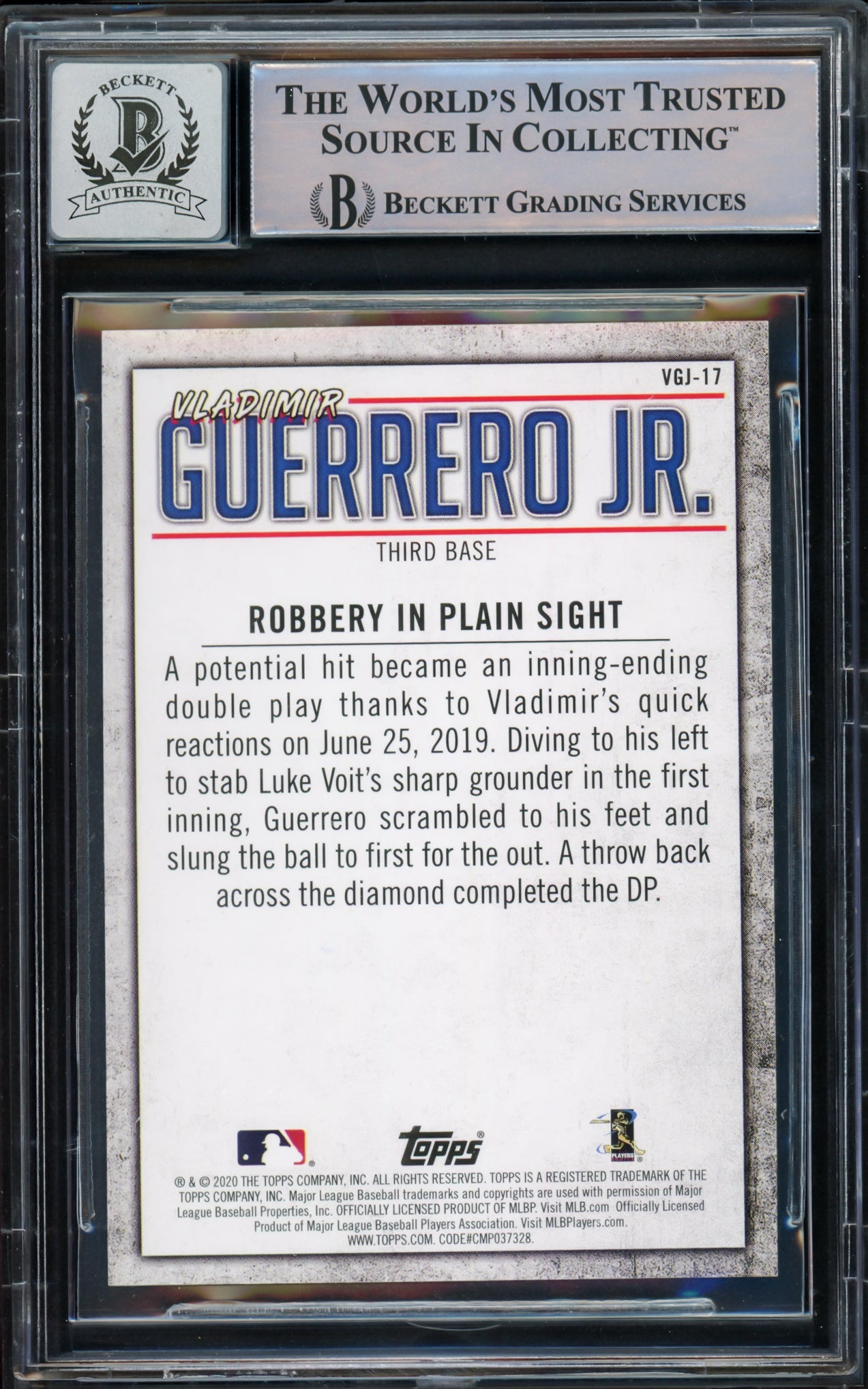 Vladimir Guerrero Jr. Autographed 2020 Topps Highlights Card #VGJ-17 Toronto Blue Jays Auto Grade Gem Mint 10 Beckett BAS #15772898