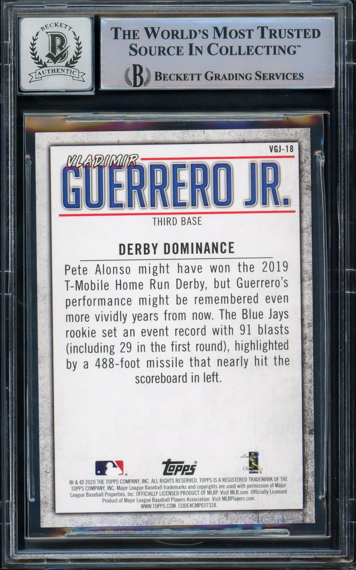 Vladimir Guerrero Jr. Autographed 2020 Topps Highlights Card #VGJ-18 Toronto Blue Jays Auto Grade Gem Mint 10 Beckett BAS #15772900