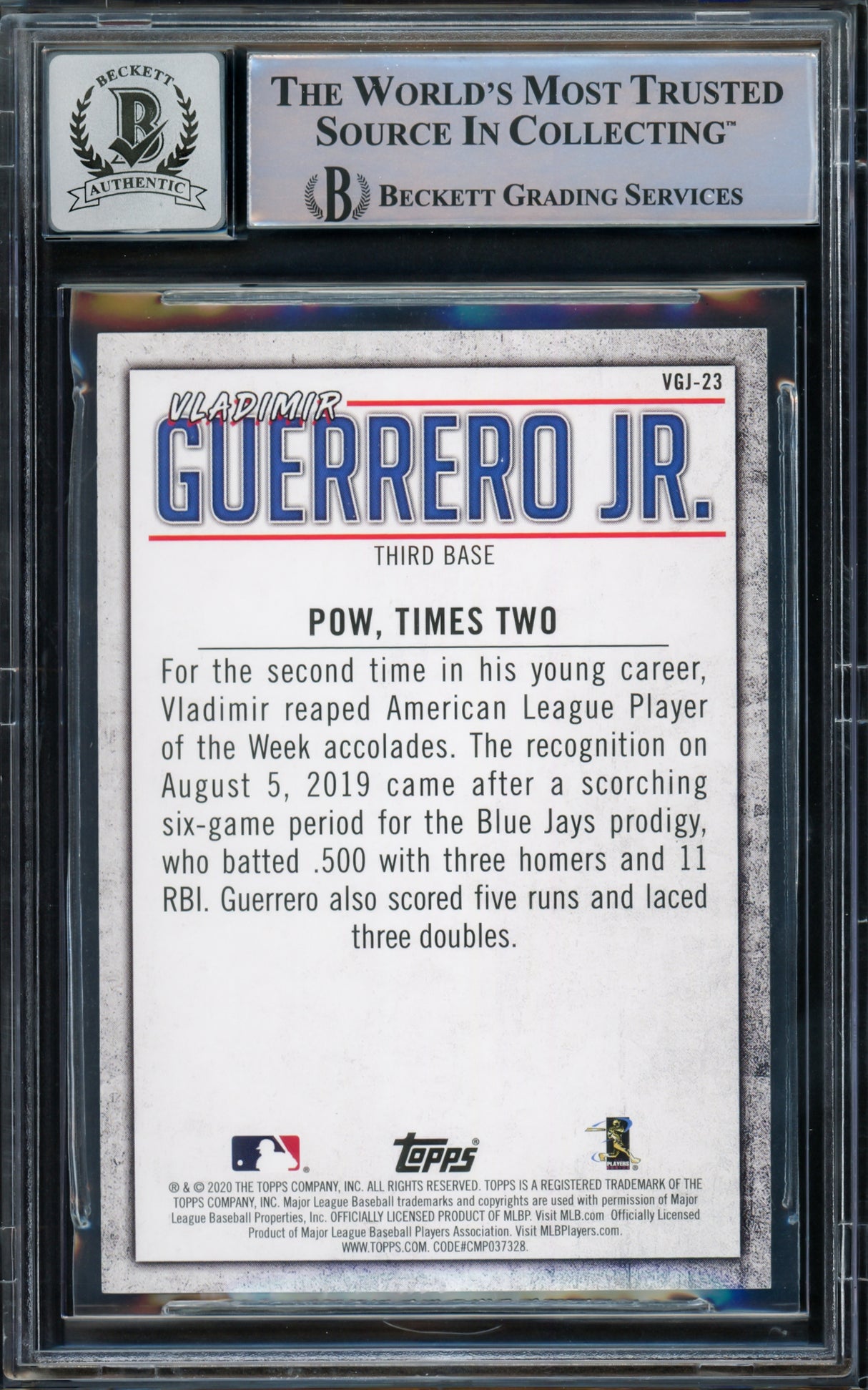 Vladimir Guerrero Jr. Autographed 2020 Topps Highlights Card #VGJ-23 Toronto Blue Jays Auto Grade Gem Mint 10 Beckett BAS #15772905