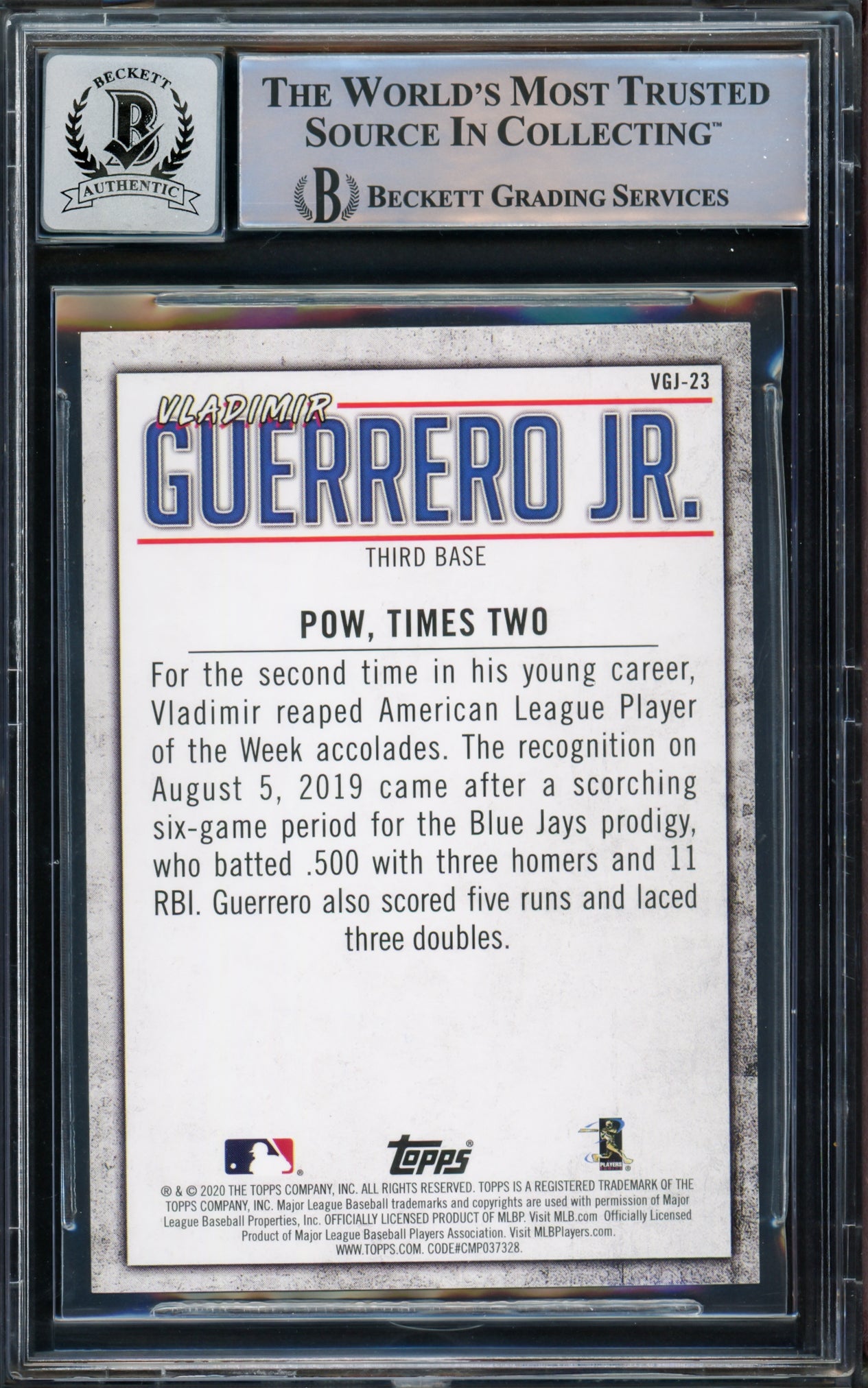 Vladimir Guerrero Jr. Autographed 2020 Topps Highlights Card #VGJ-23 Toronto Blue Jays Auto Grade Gem Mint 10 Beckett BAS #15772906