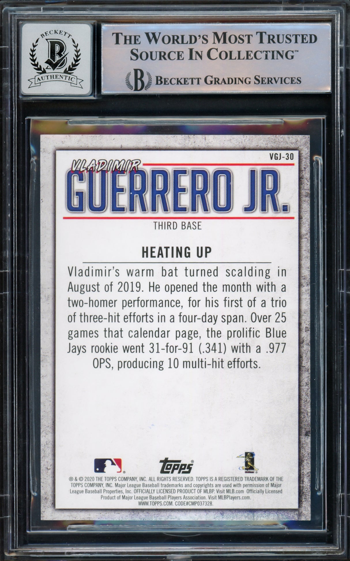 Vladimir Guerrero Jr. Autographed 2020 Topps Highlights Card #VGJ-30 Toronto Blue Jays Auto Grade Gem Mint 10 Beckett BAS #15772914