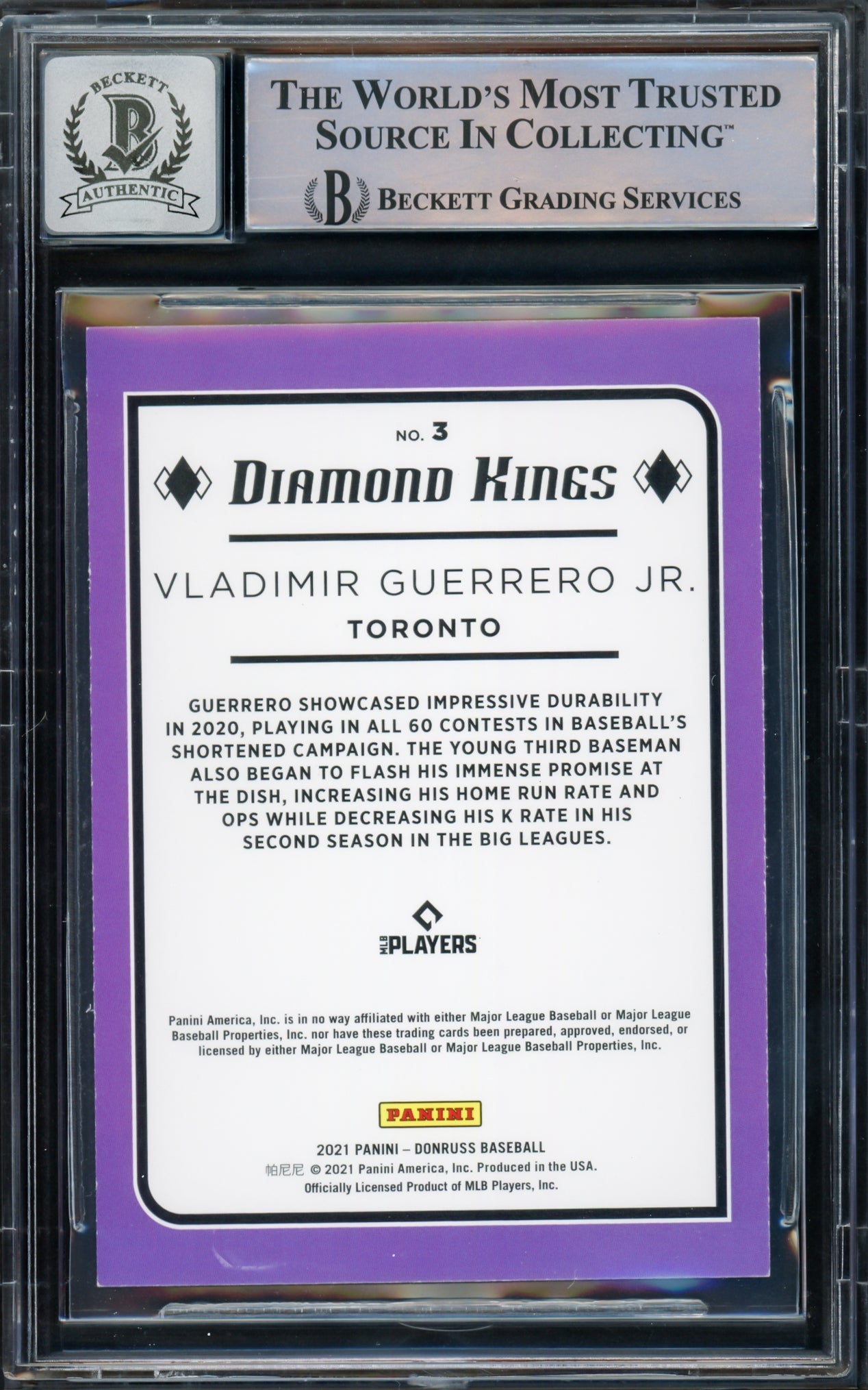 Vladimir Guerrero Jr. Autographed 2021 Donruss Diamond Kings Card #3 Toronto Blue Jays Auto Grade Gem Mint 10 Beckett BAS #15772948