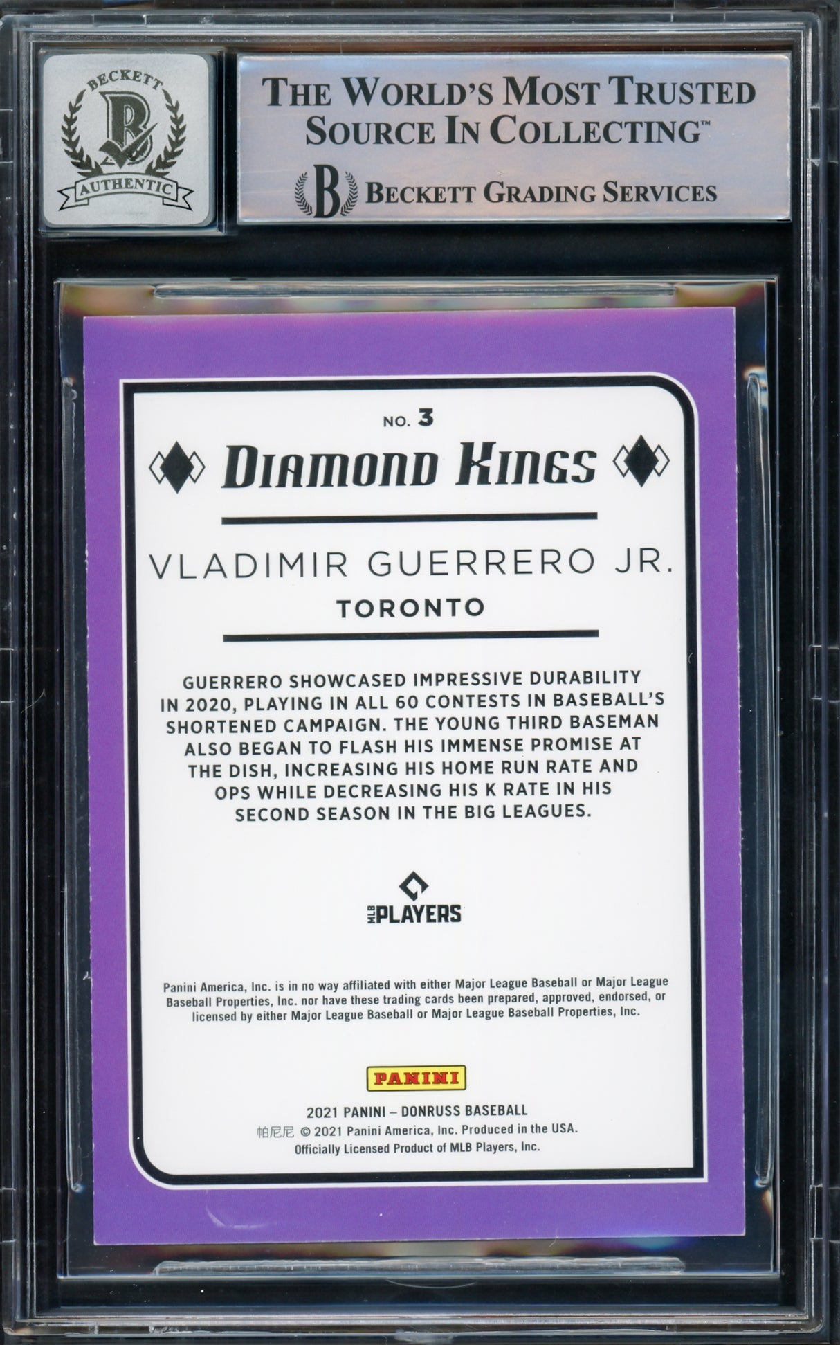 Vladimir Guerrero Jr. Autographed 2021 Donruss Diamond Kings Card #3 Toronto Blue Jays Auto Grade Gem Mint 10 Beckett BAS #15772948