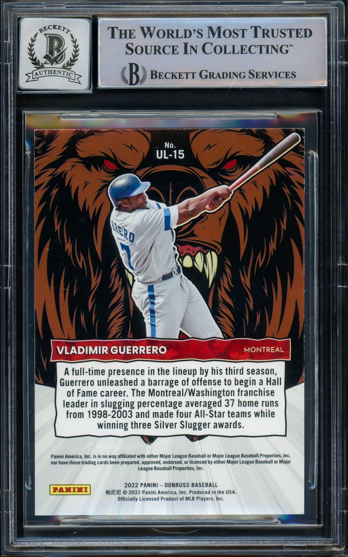 Vladimir Guerrero Jr. Autographed 2022 Donruss Unleashed Card #UL-15 Toronto Blue Jays Auto Grade Gem Mint 10 Beckett BAS #15773061