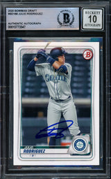 Julio Rodriguez Autographed 2020 Bowman Draft Rookie Card #BD188 Seattle Mariners Auto Grade Gem Mint 10 Beckett BAS #15773547
