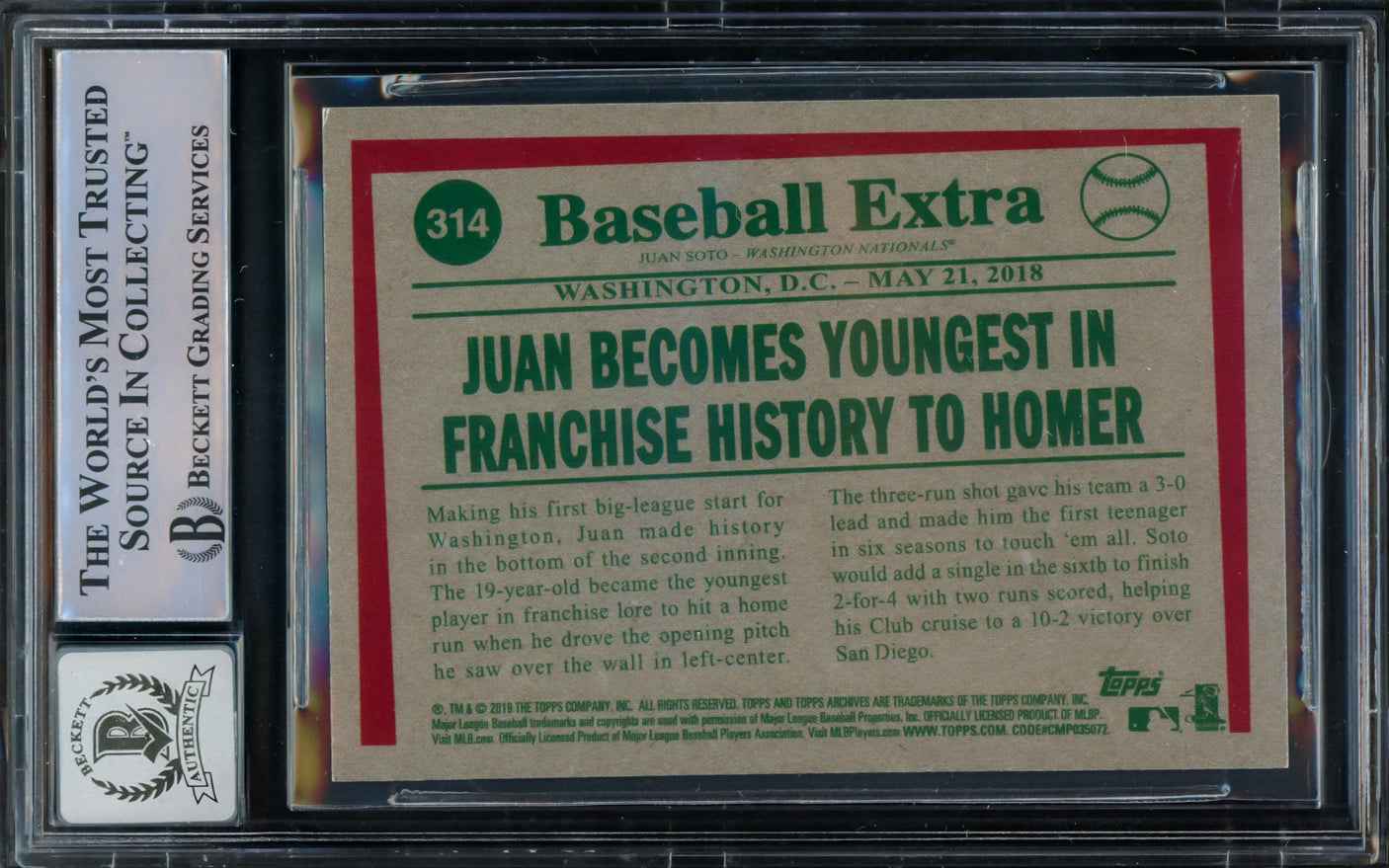 Juan Soto Autographed 2019 Topps Archives Card #314 New York Yankees Auto Grade Gem Mint 10 Beckett BAS #15773798