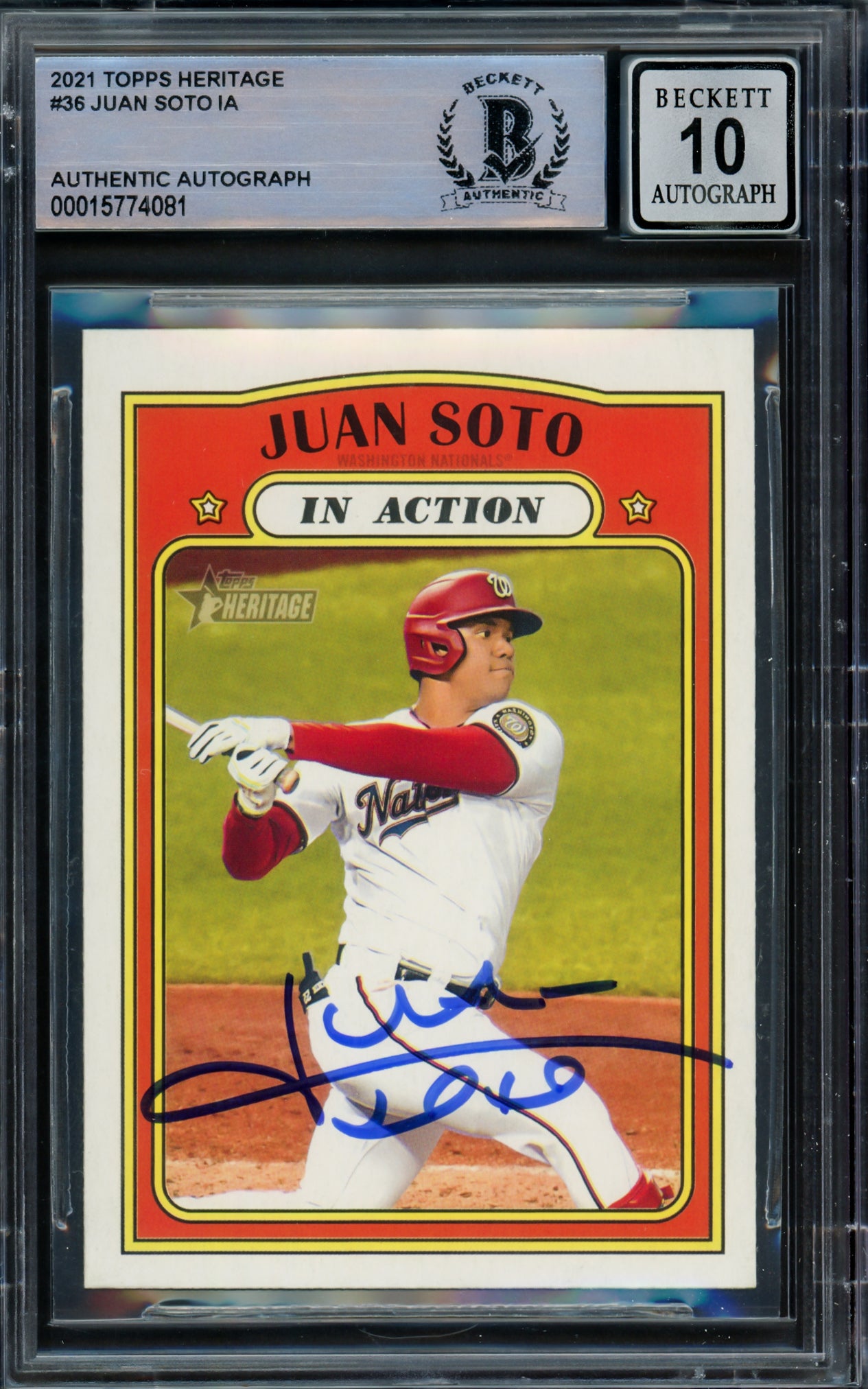 Juan Soto Autographed 2021 Topps Heritage Card #36 New York Yankees Auto Grade Gem Mint 10 Beckett BAS #15774081