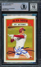 Juan Soto Autographed 2021 Topps Heritage Card #36 New York Yankees Auto Grade Gem Mint 10 Beckett BAS #15774081