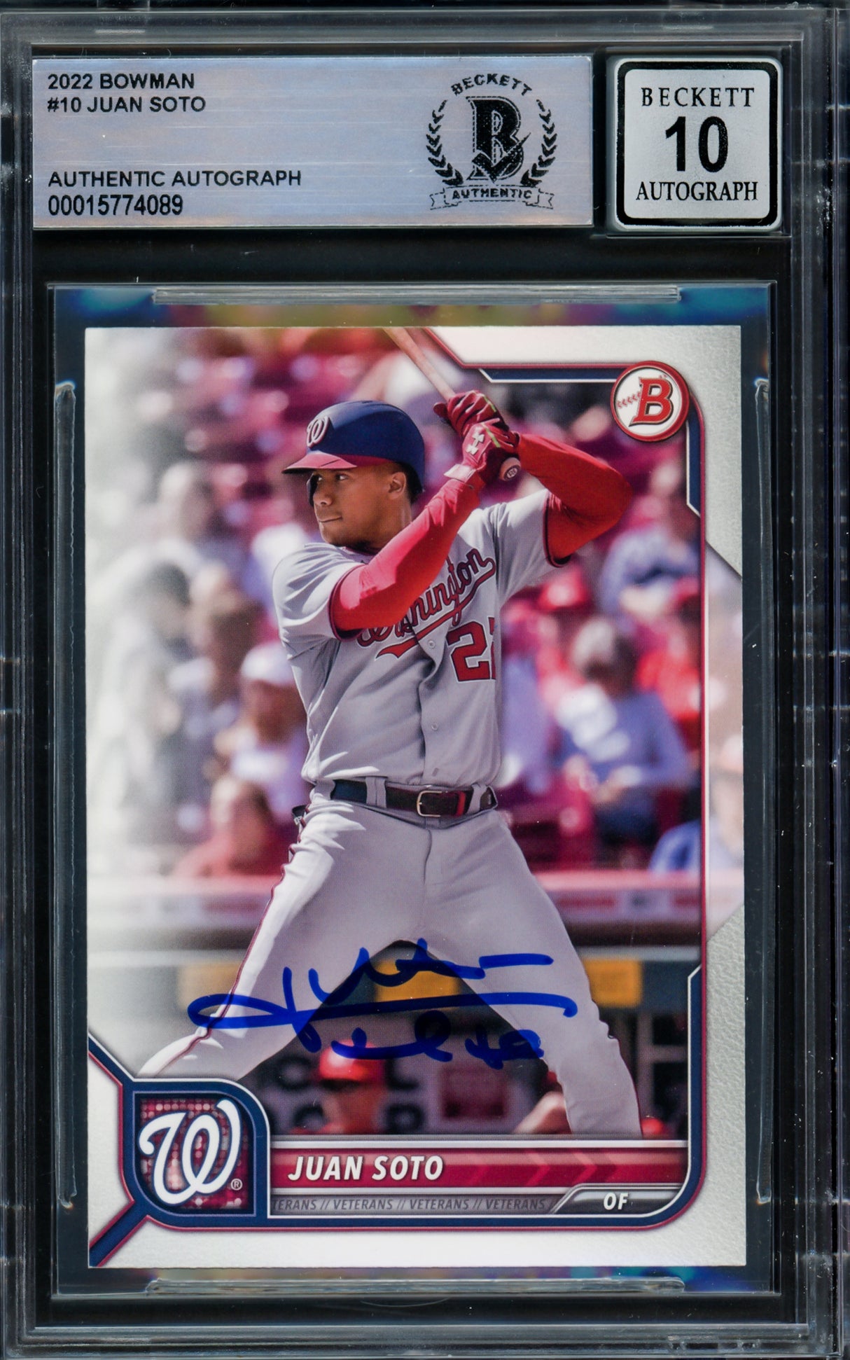 Juan Soto Autographed 2022 Bowman Card #10 New York Yankees Auto Grade Gem Mint 10 Beckett BAS #15774089