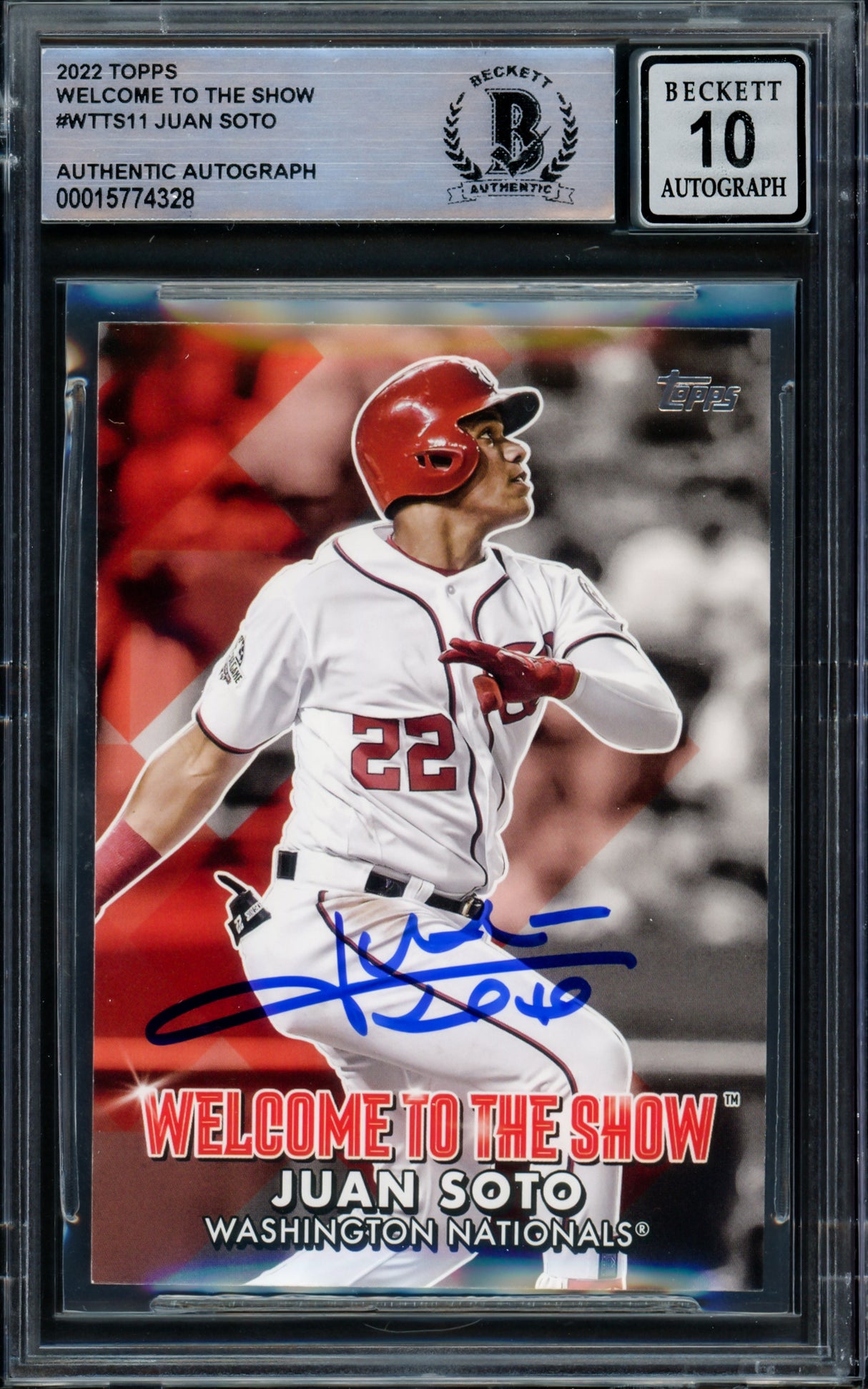 Juan Soto Autographed 2022 Topps Welcome To The Show Card #WTTS-11 New York Mets Auto Grade Gem Mint 10 Beckett BAS #15774328