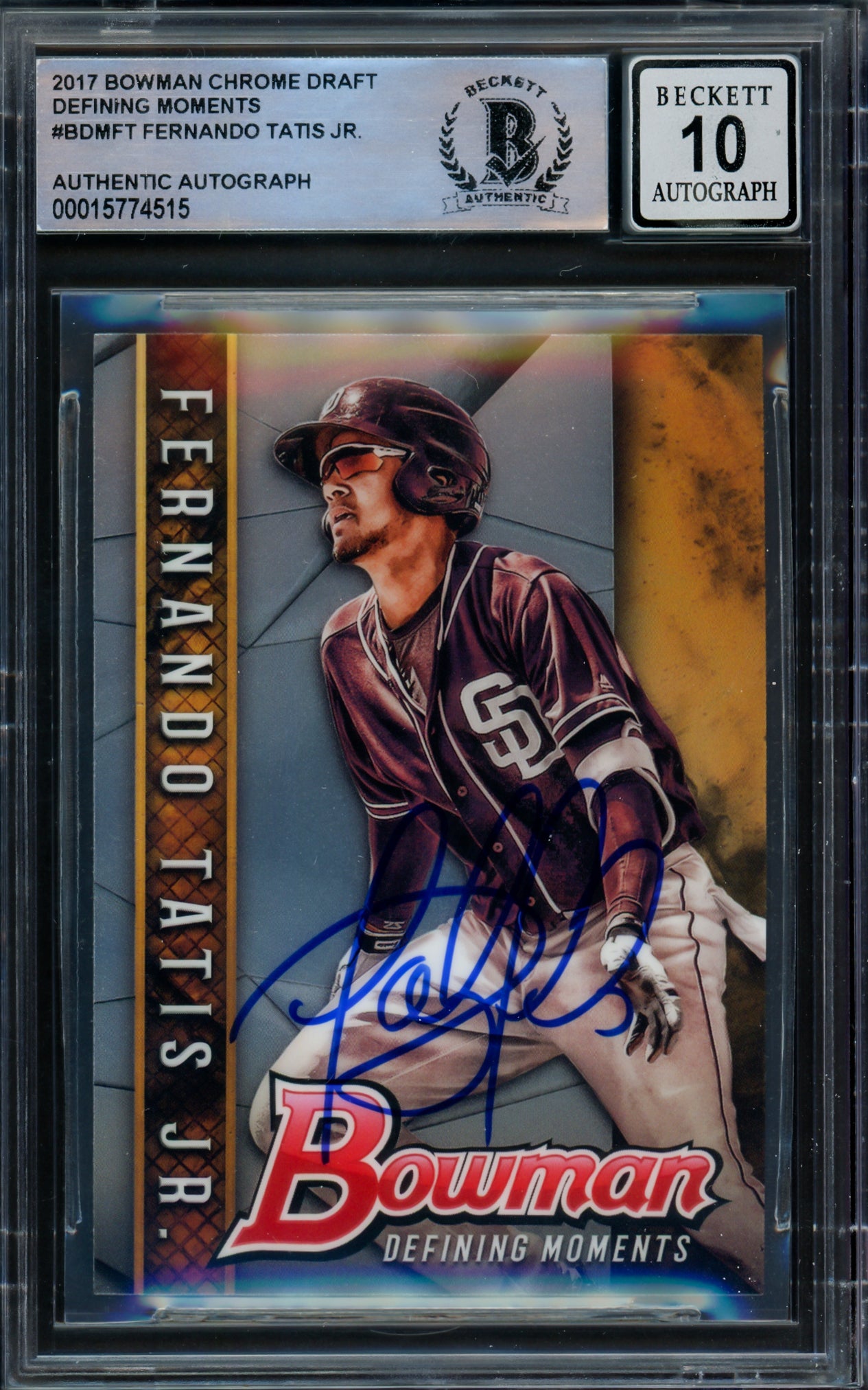 Fernando Tatis Jr. Autographed 2017 Bowman Chrome Draft Defining Moments Rookie Card #BDMFT San Diego Padres Auto Grade Gem Mint 10 Beckett BAS #15774515