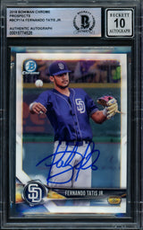 Fernando Tatis Jr. Autographed 2018 Bowman Chrome Rookie Card #BCP114 San Diego Padres Auto Grade Gem Mint 10 Beckett BAS #15774528