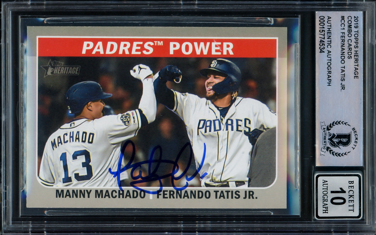 Fernando Tatis Jr. Autographed 2019 Topps Heritage Rookie Card #CC-1 San Diego Padres Auto Grade Gem Mint 10 Beckett BAS #15774534
