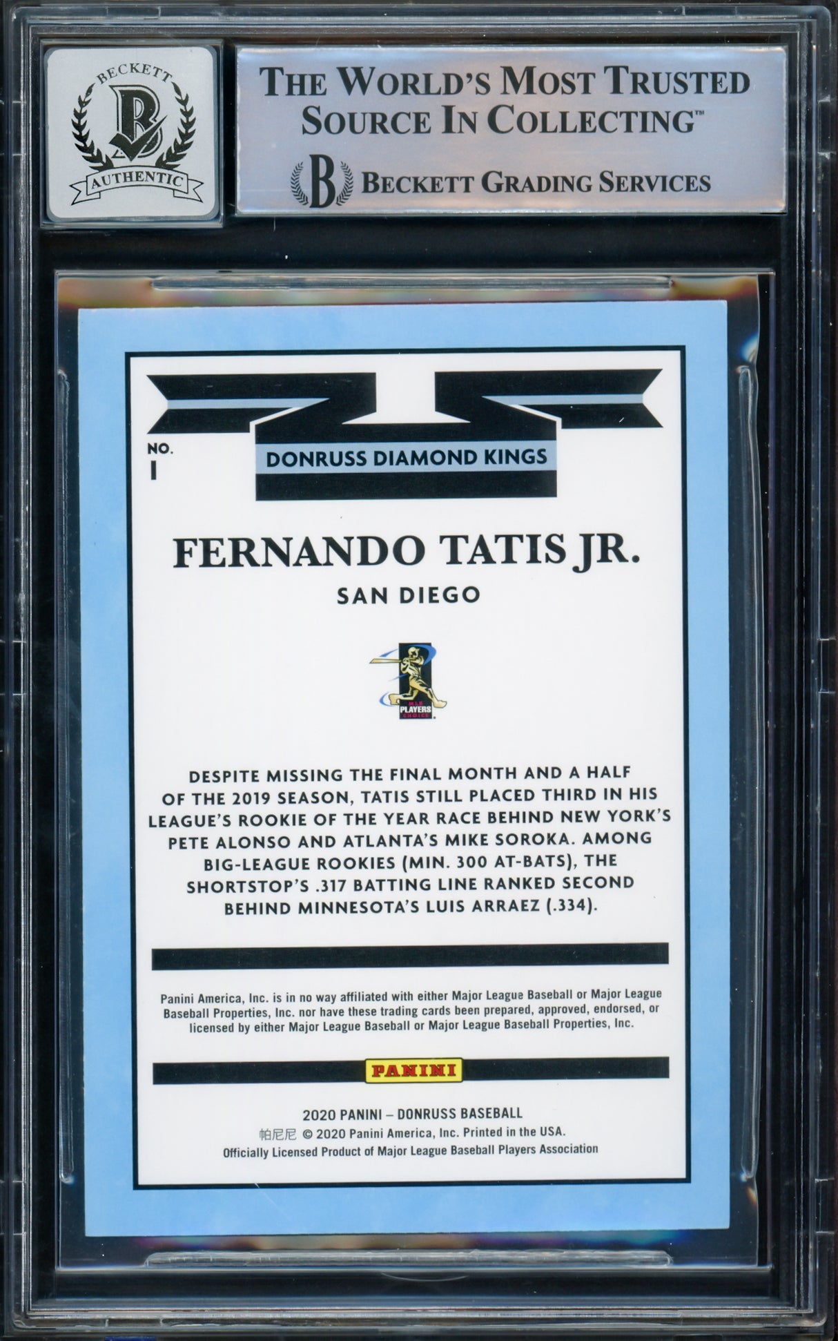 Fernando Tatis Jr. Autographed 2020 Donruss Diamond Kings Card #1 San Diego Padres Auto Grade Gem Mint 10 Beckett BAS #15774550