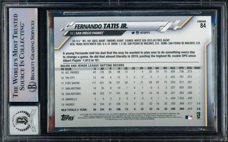 Fernando Tatis Jr. Autographed 2020 Topps Chrome Card #84 San Diego Padres Auto Grade Gem Mint 10 Beckett BAS #15774876