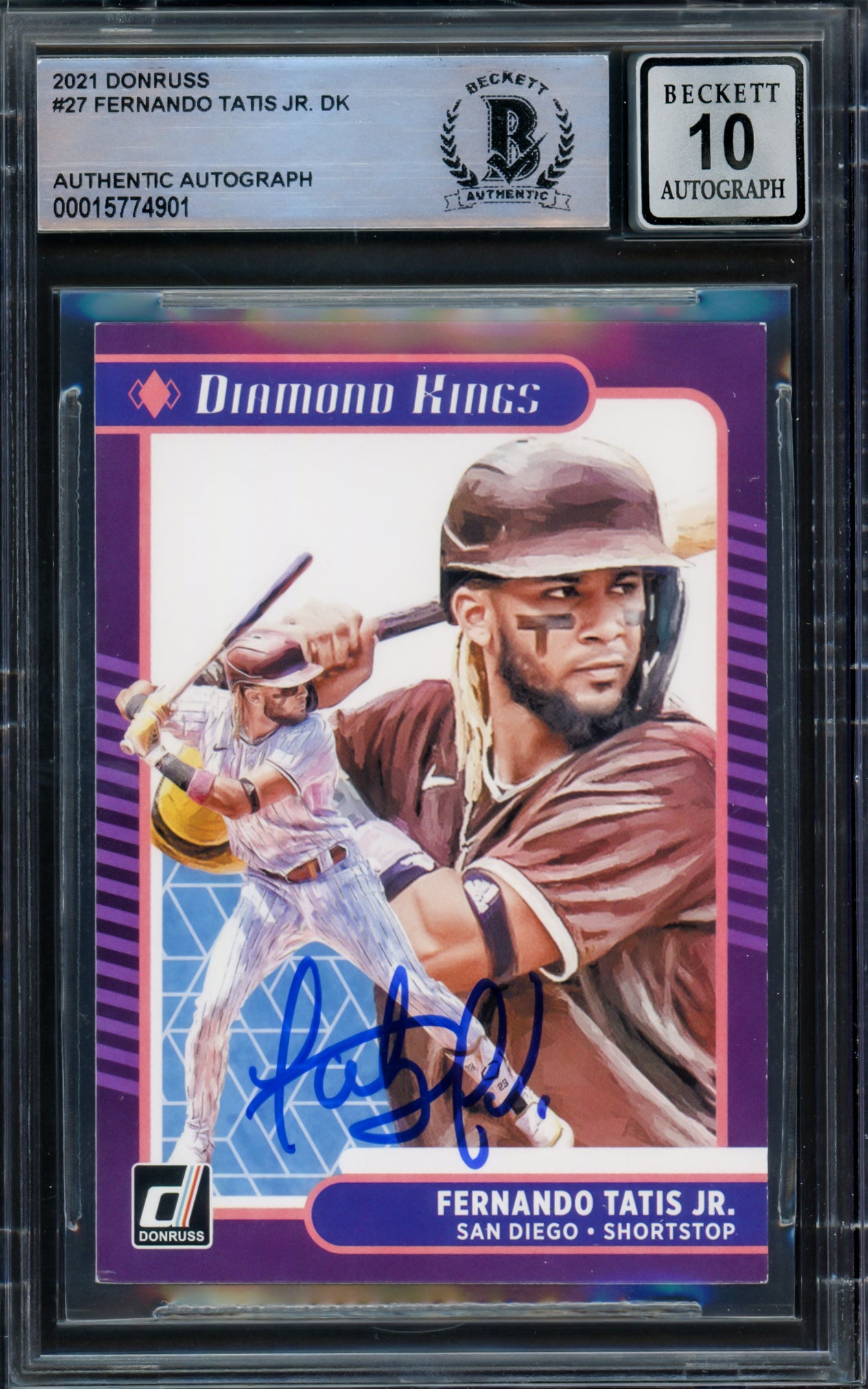 Fernando Tatis Jr. Autographed 2021 Donruss Diamond Kings Card #27 San Diego Padres Auto Grade Gem Mint 10 Beckett BAS #15774901
