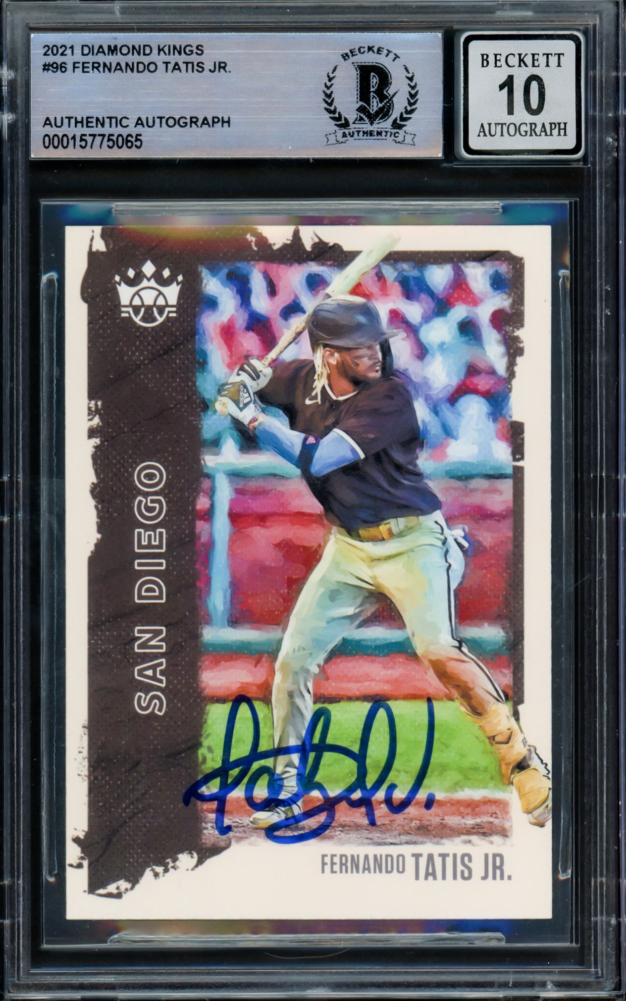 Fernando Tatis Jr. Autographed 2021 Donruss Diamond Kings Card #96 San Diego Padres Auto Grade Gem Mint 10 Beckett BAS #15775065