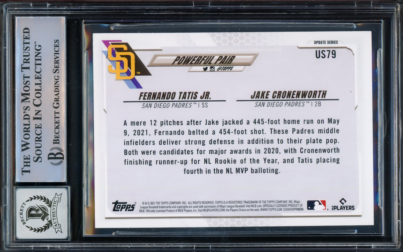 Fernando Tatis Jr. Autographed 2021 Topps Update Card #US79 San Diego Padres Auto Grade Gem Mint 10 Beckett BAS #15775090