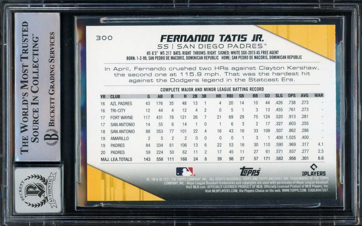 Fernando Tatis Jr. Autographed 2021 Topps Archives 140 Years of Baseball Card #300 San Diego Padres Auto Grade Gem Mint 10 Beckett BAS #15775097