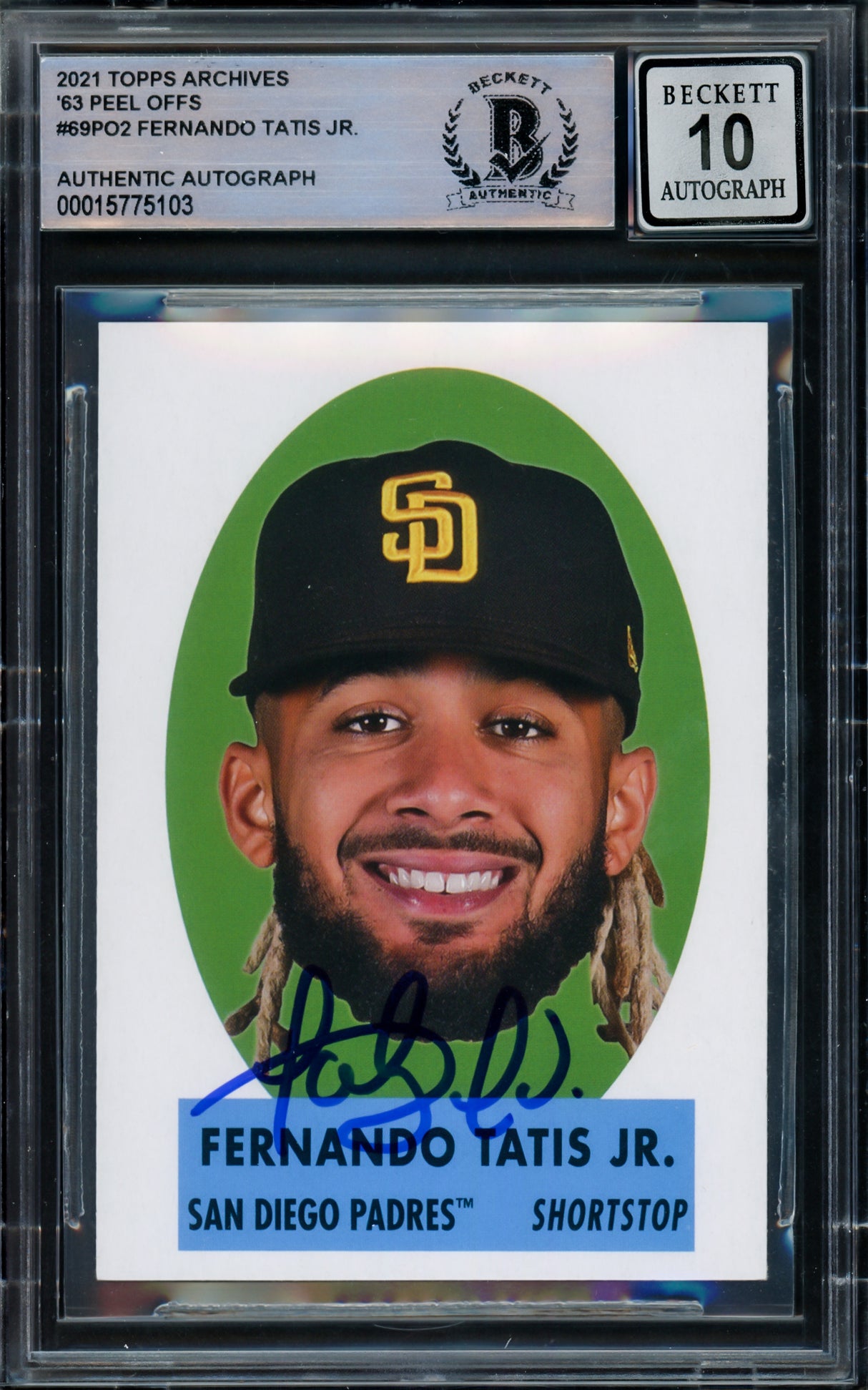 Fernando Tatis Jr. Autographed 2021 Topps Archives Card #69PO-2 San Diego Padres Auto Grade Gem Mint 10 Beckett BAS #15775103