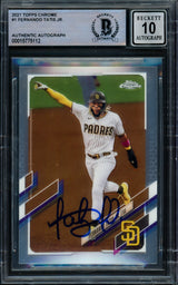 Fernando Tatis Jr. Autographed 2021 Topps Chrome Card #1 San Diego Padres Auto Grade Gem Mint 10 Beckett BAS #15775112