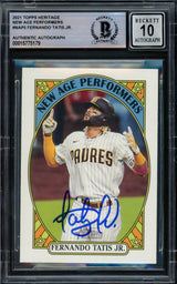 Fernando Tatis Jr. Autographed 2021 Topps Heritage New Age Performers Card #NAP-5 San Diego Padres Auto Grade Gem Mint 10 Beckett BAS #15775179