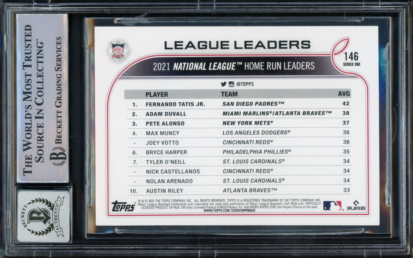 Fernando Tatis Jr. Autographed 2022 Topps Card #146 San Diego Padres Auto Grade Gem Mint 10 Beckett BAS #15775269