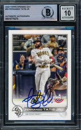 Fernando Tatis Jr. Autographed 2022 Topps Opening Day Card #50 San Diego Padres Auto Grade Gem Mint 10 Beckett BAS #15775270