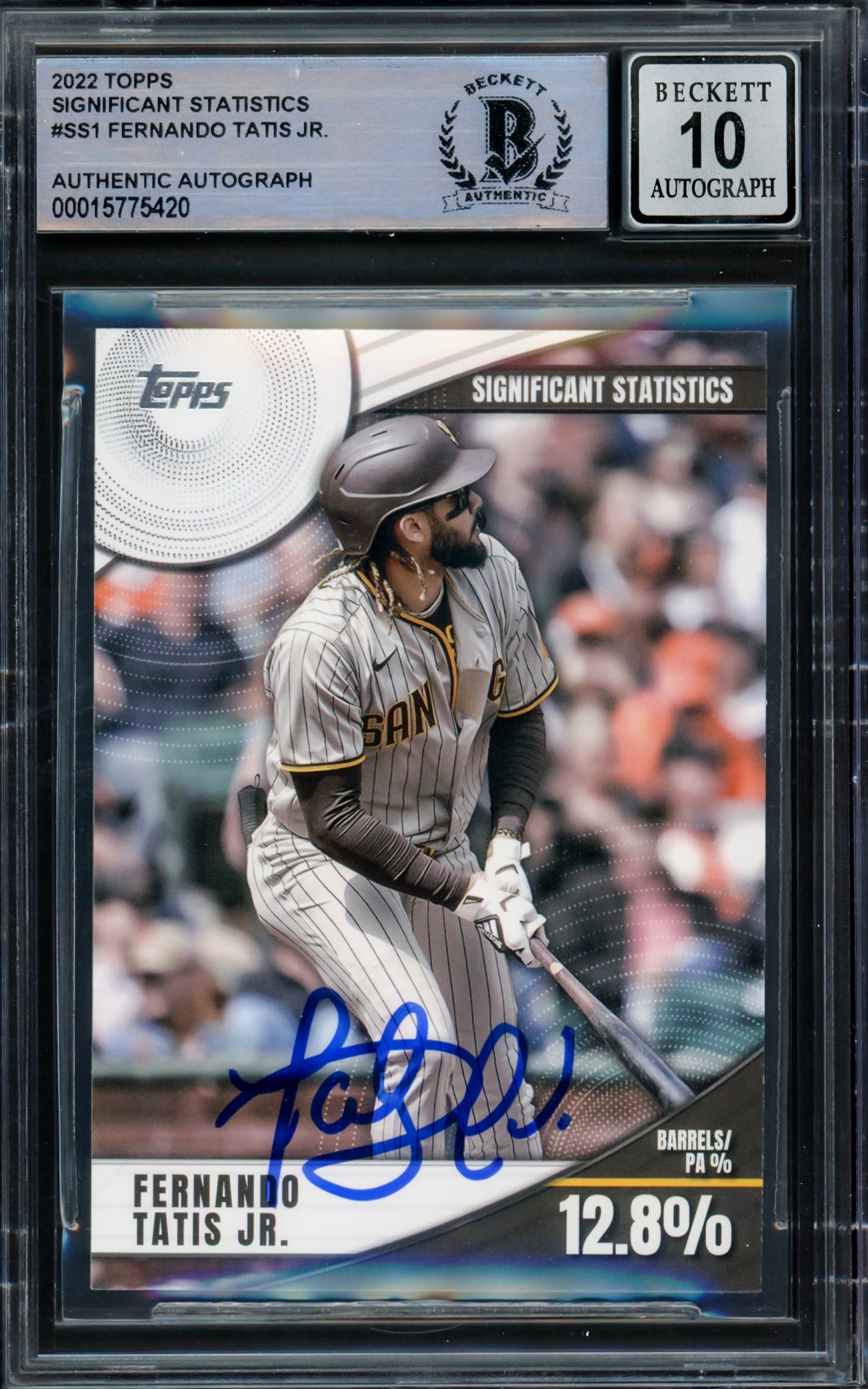 Fernando Tatis Jr. Autographed 2022 Topps Significant Statistics Card #SS-1 San Diego Padres Auto Grade Gem Mint 10 Beckett BAS #15775420