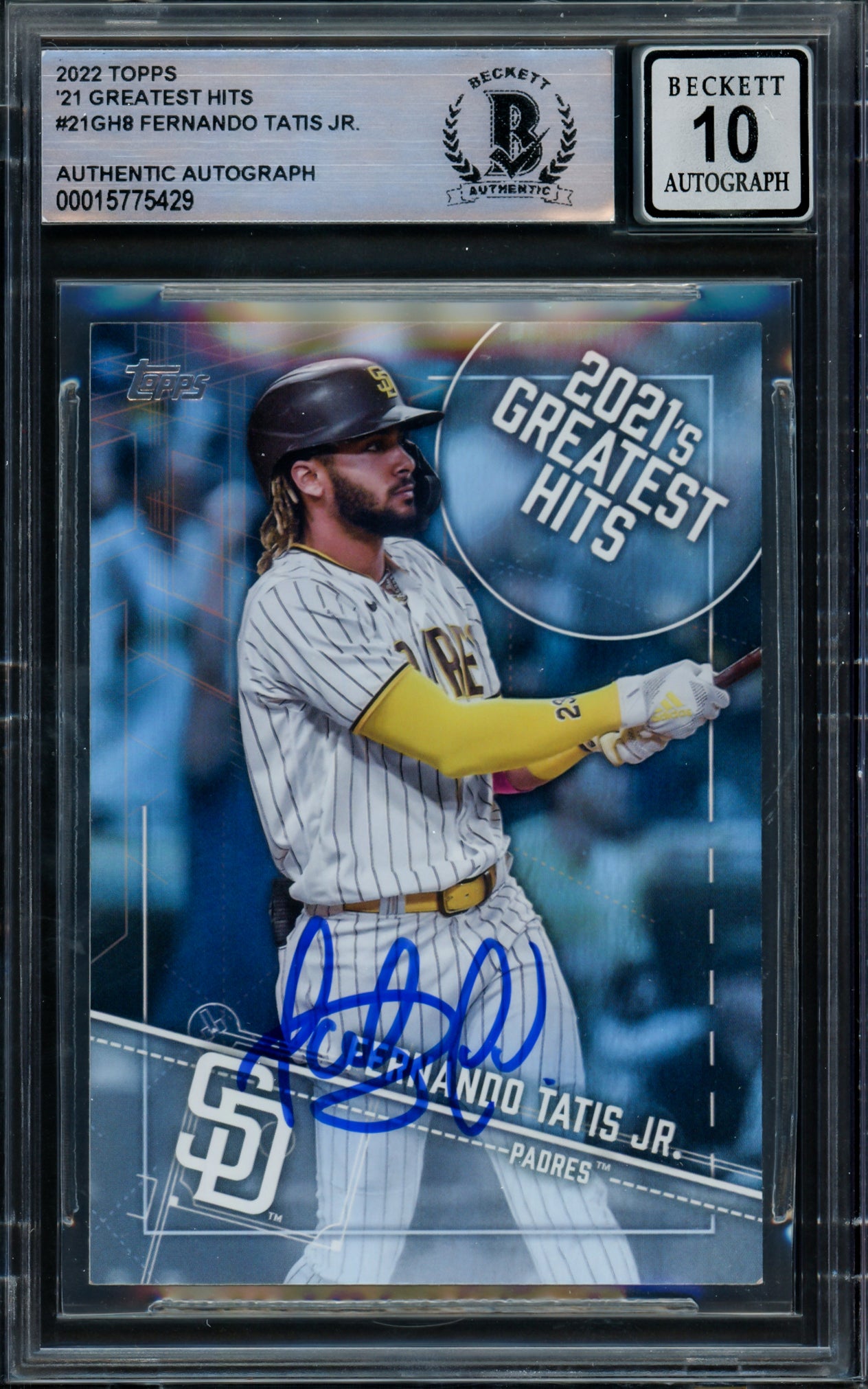 Fernando Tatis Jr. Autographed 2022 Topps Greatest Hits Card #21GH-8 San Diego Padres Auto Grade Gem Mint 10 Beckett BAS #15775429